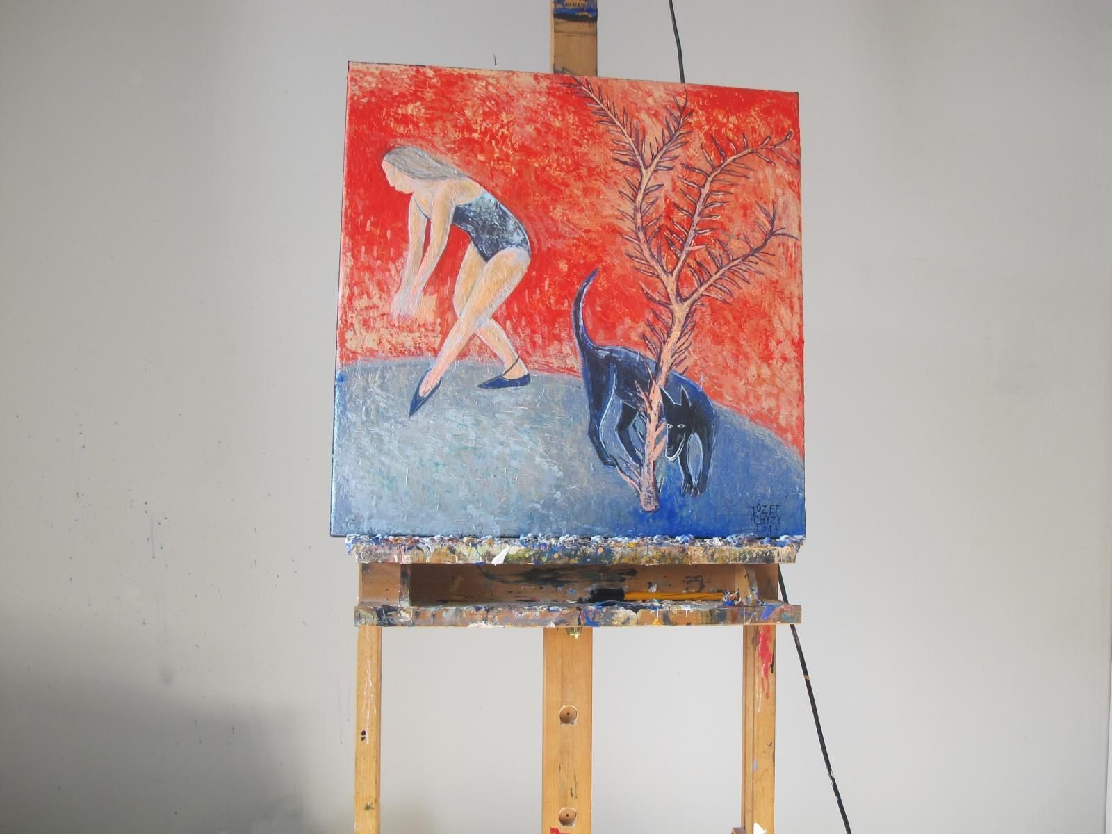 Józef Chyżydance   Contemporary Figurative Acrylic Painting, Animal, Xxi Century2014 photo furniture