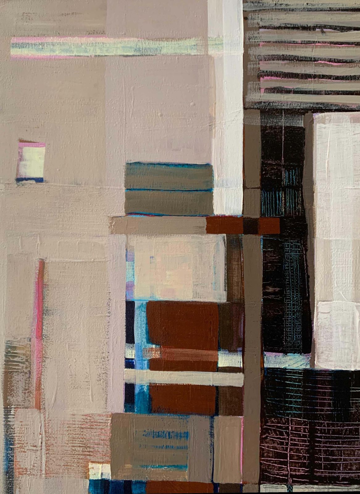Iwona Delińskaa Composition. Geometrical Abstract Oil Painting, Polish Artist2005 photo vintage