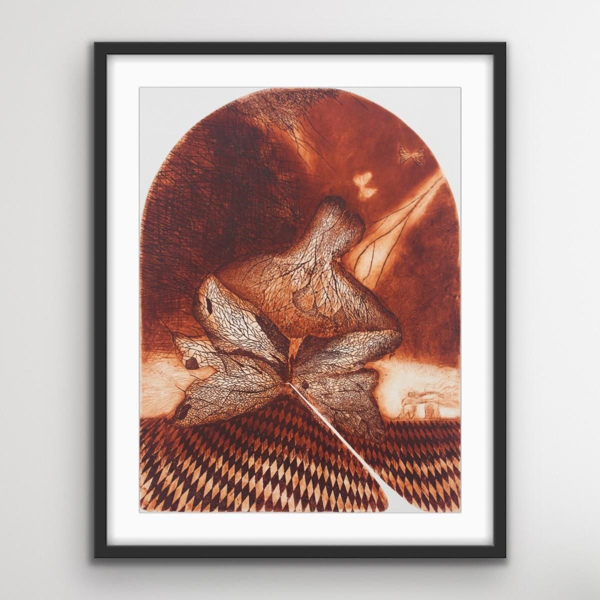 Irena Snarskabutterfly's Tragedy   XX Century, Abstract Etching Print, Monochromatic1990 photo 468.0