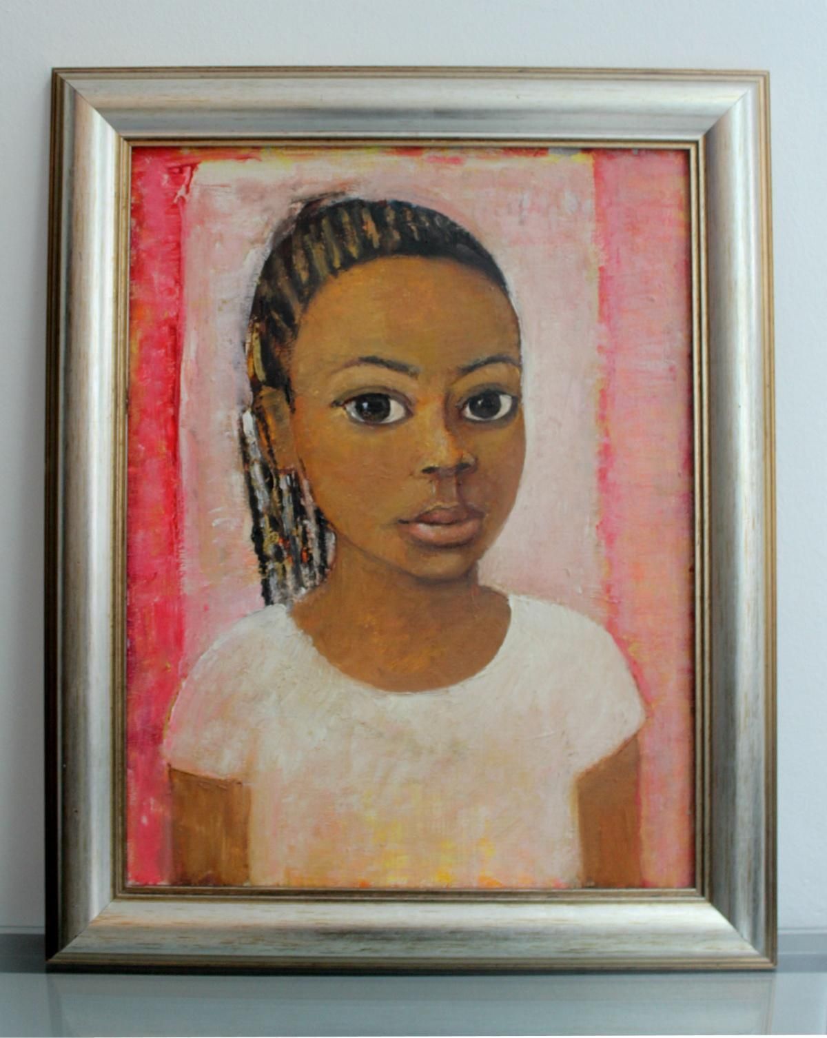 Marlena Nizioportrait   Xxi Century, Oil Figurative Painting, Pink, Warm Tones, Big Eyesunknown photo furniture