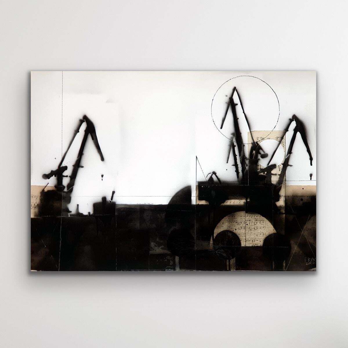 Lukasz Fruczekcranes 5   Black & White Painting, Mixed Media, Collage, Polish Art2018 photo Art