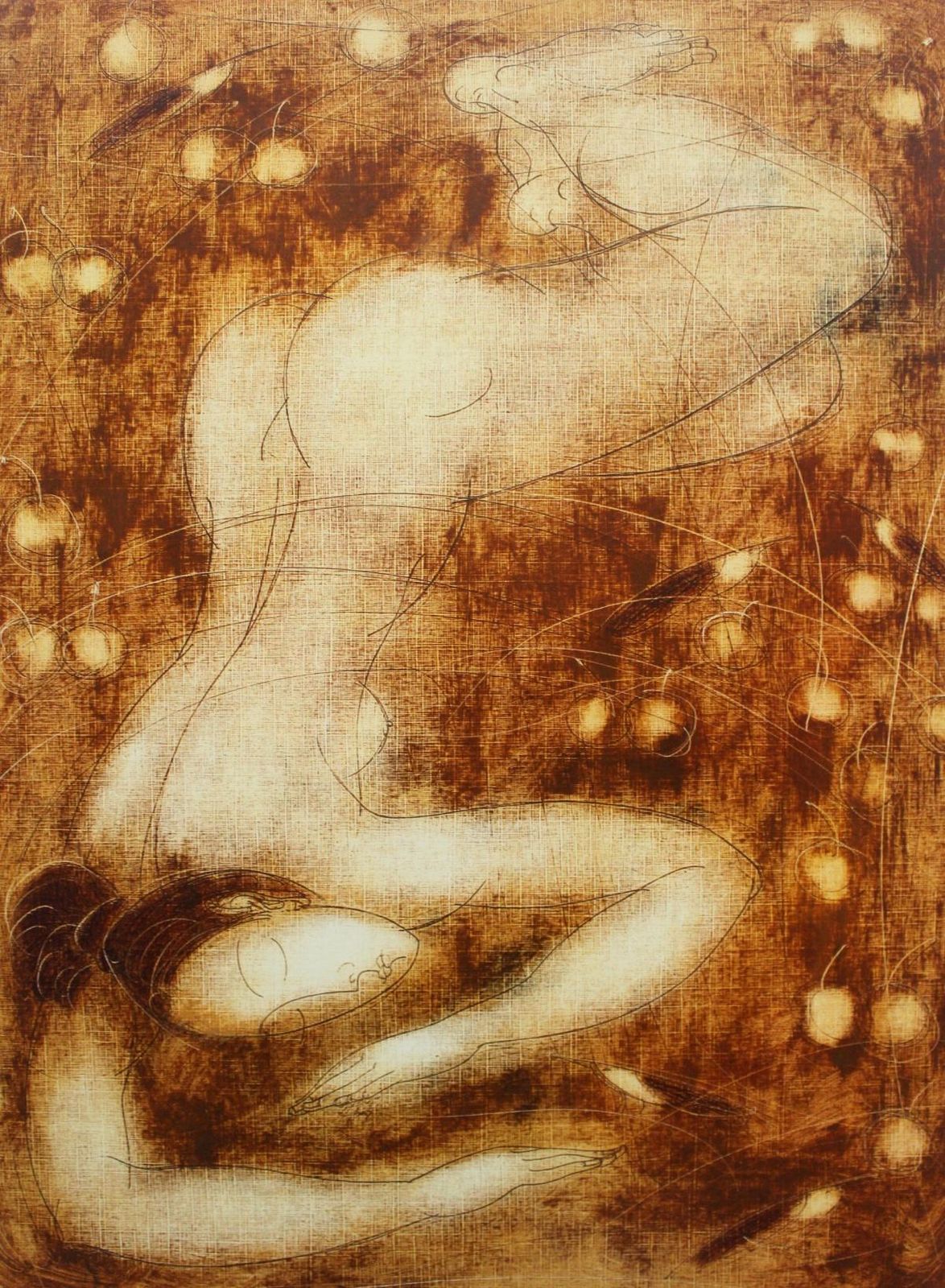 Siergiej Timochownude With Birds   Xxi Century, Figurative Monotype Print, Monochromatic2007