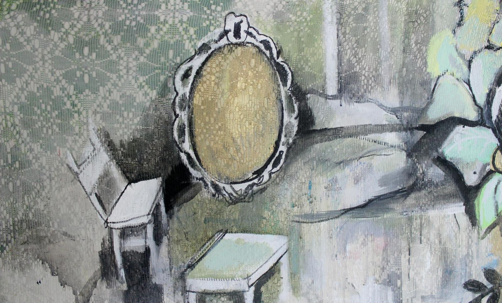 Paulina Maksjanflowers. Female Portrait, Figurative Painting, Mixed Media, Polish Artist2015 photo for sale