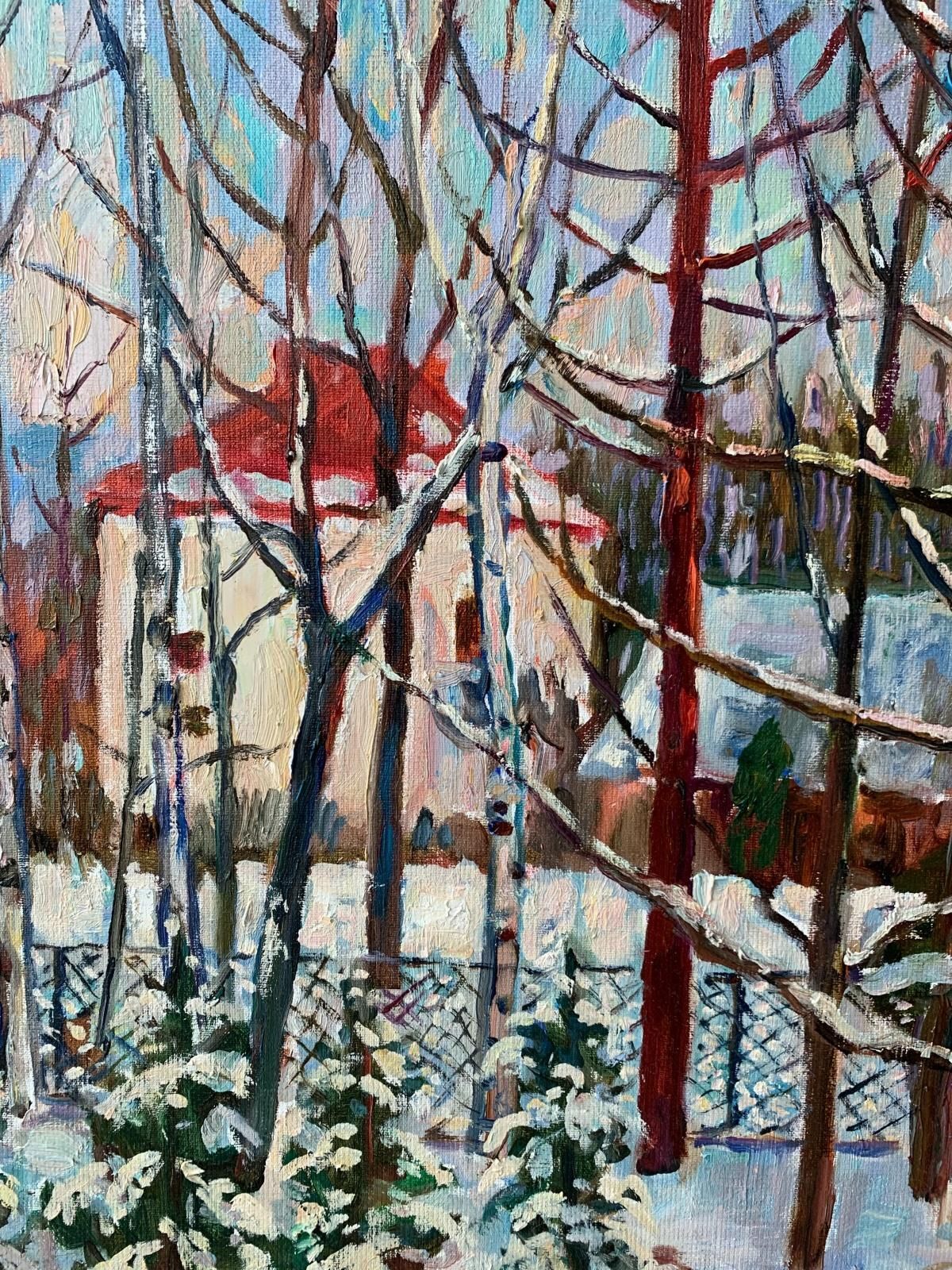 Marek Niedojadłoin The Winter Sun   Oil Painting, Colourful, Vertcal, Trees2021 photo for sale