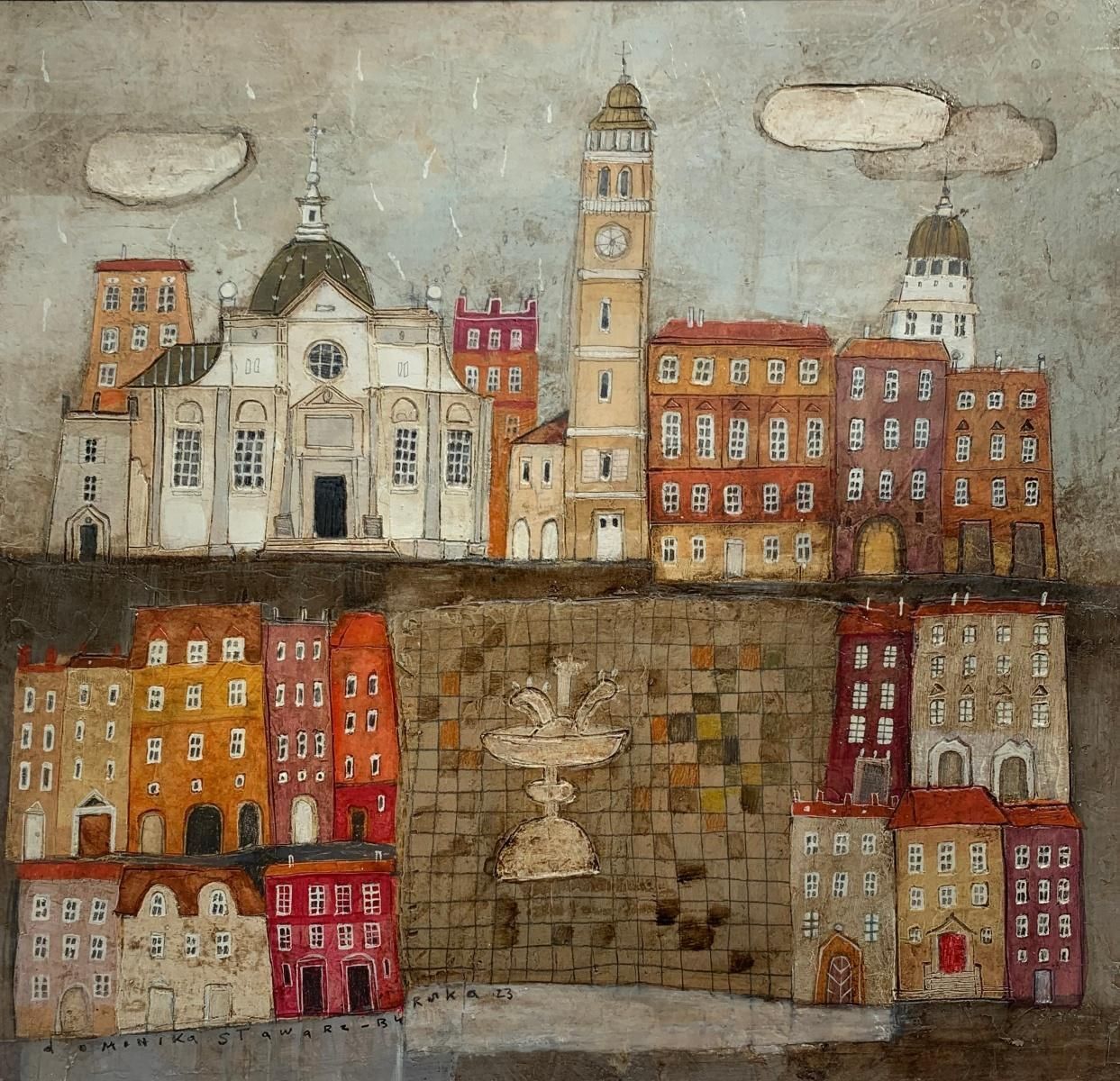 Dominika Stawarz Burskaa Town 11. Contemporary Figurative Mixed Media Artwork, Landscape, Polish Art2023