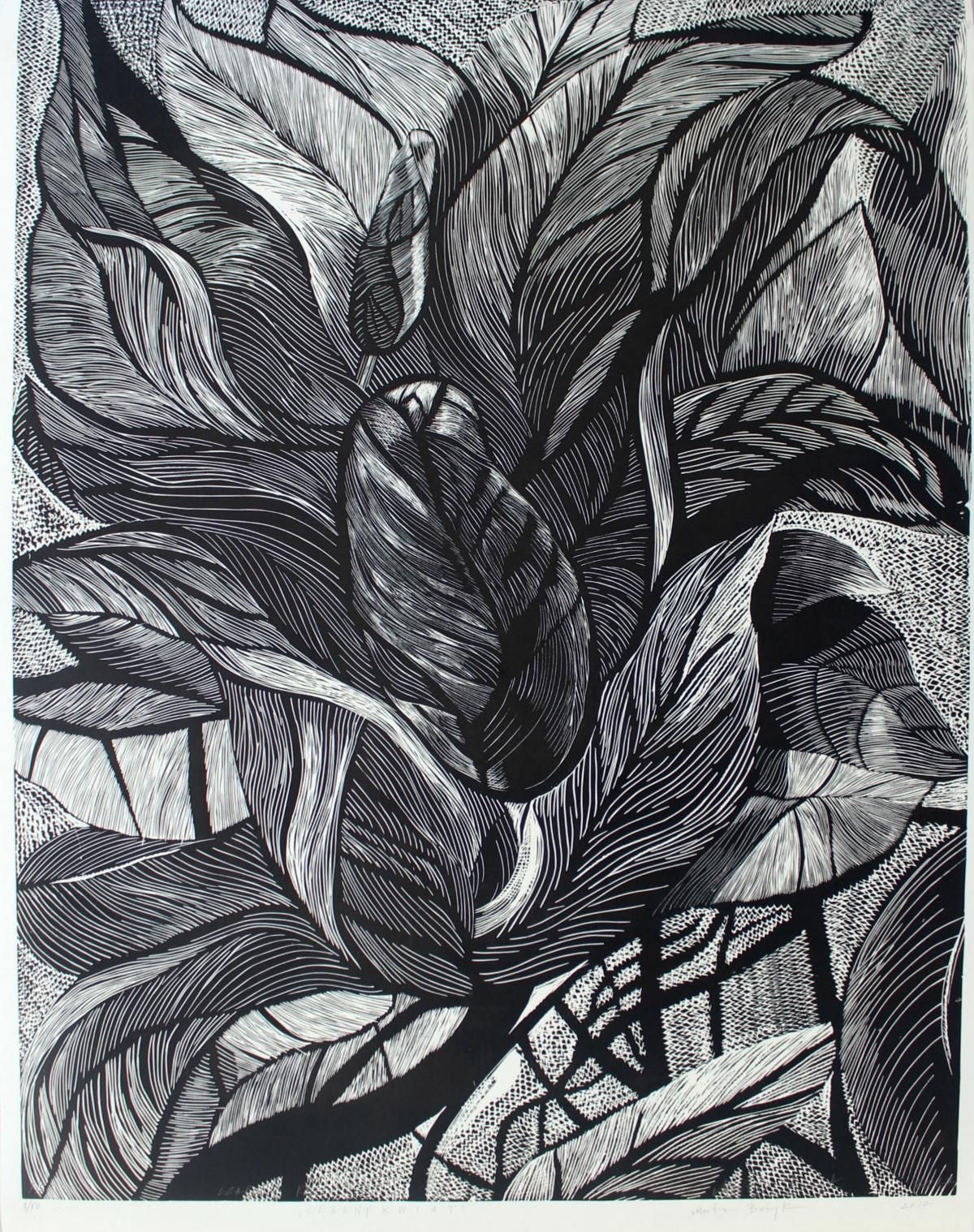 Marta Bozykblack Flower   Xxi Century, Contemporary Floral Linocut, Black And White2017 photo Art