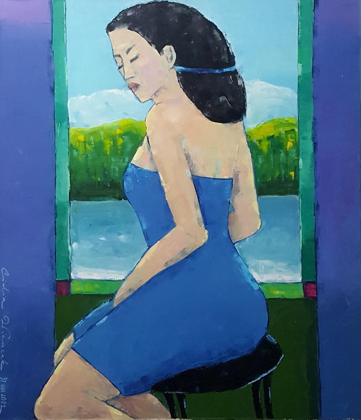 Lidia Wiencekportrait In A Blue Dress. Figurative Oil Painting, Polish Artist2008