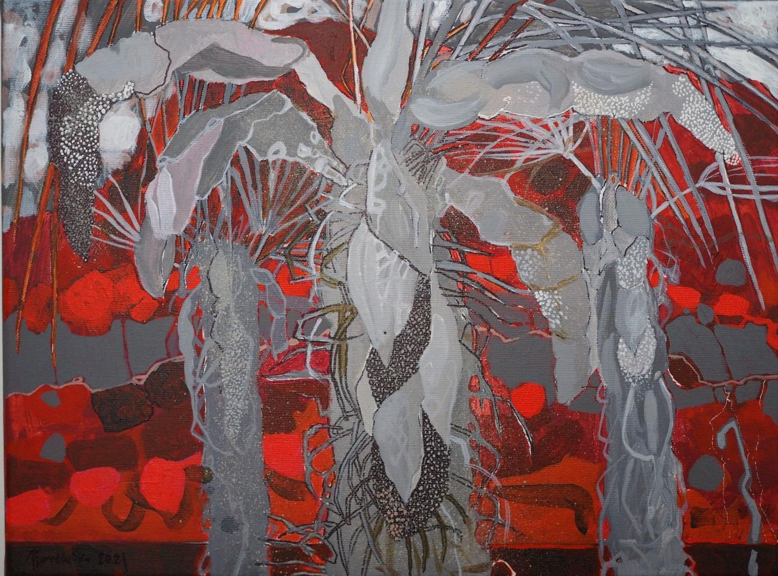 Andrzej Borowskia Red Island  Xxi Century, Contemporary Flora Acrylic Painting2021 photo furniture