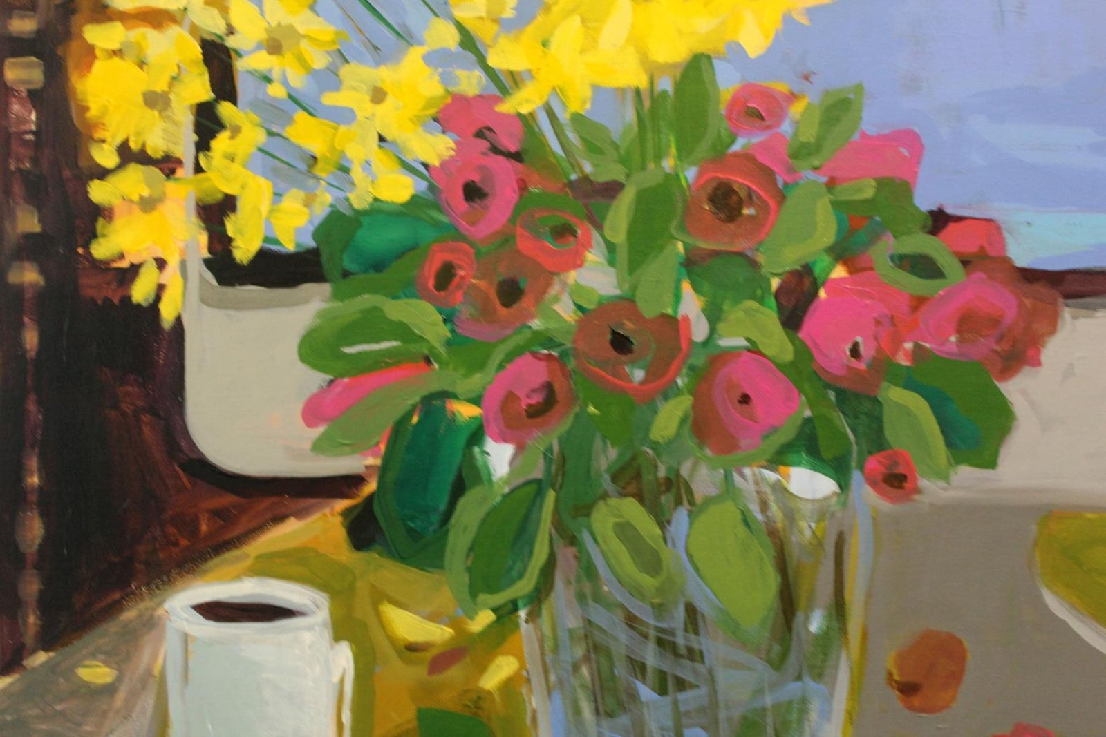 Monika Rossastill Life With Flowers   Xxi Century, Contemporary Oil Painting, Cat, Colorfulca. 2009 photo furniture