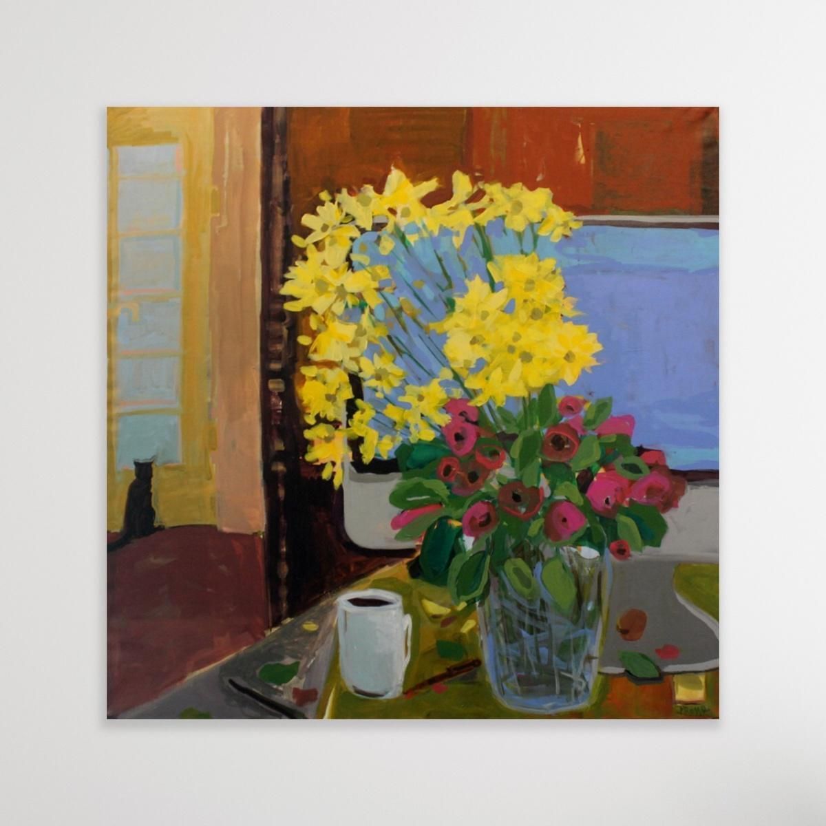Monika Rossastill Life With Flowers   Xxi Century, Contemporary Oil Painting, Cat, Colorfulca. 2009 photo 1106.0