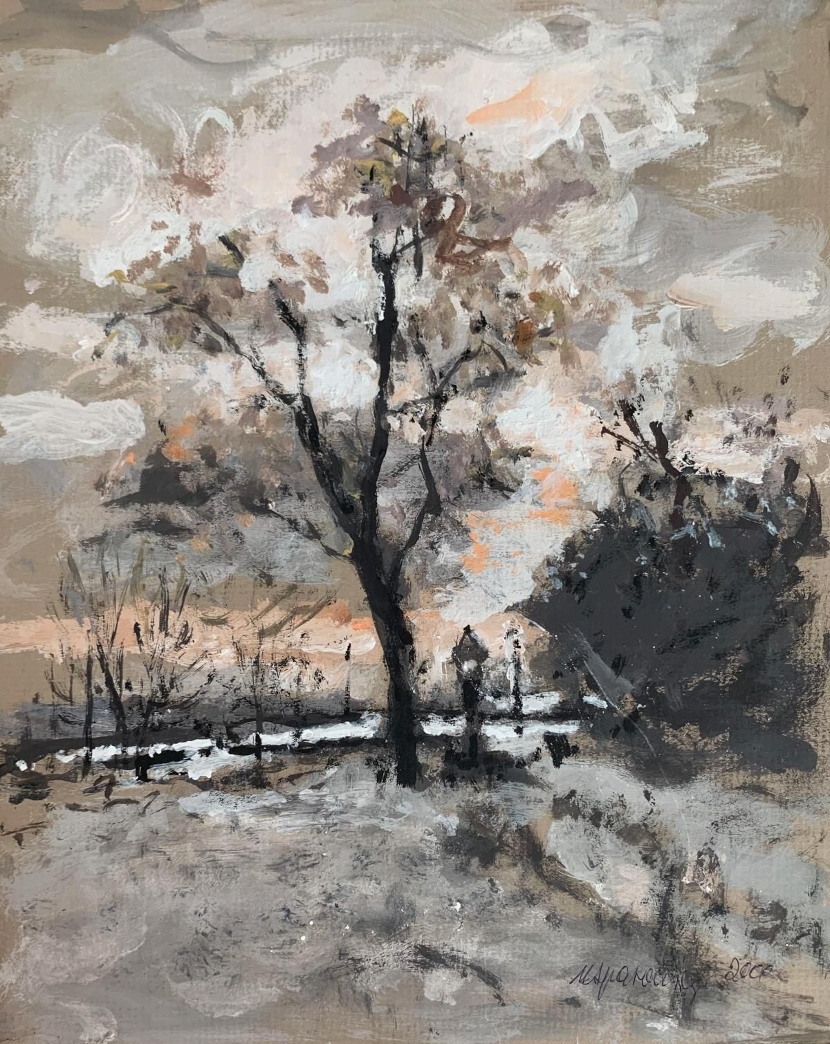 Magdalena Spasowiczlandscape. Oil On Cardboard, Figurative, Nature, Muted Colors, Polish Art1998