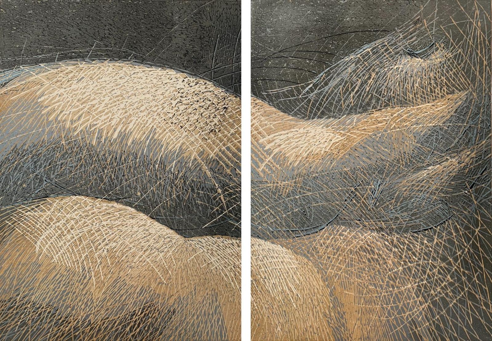 Marta Garbaczewskanude 12    Diptych, Contemporary Linocut, Polish Artist, Young Art2011