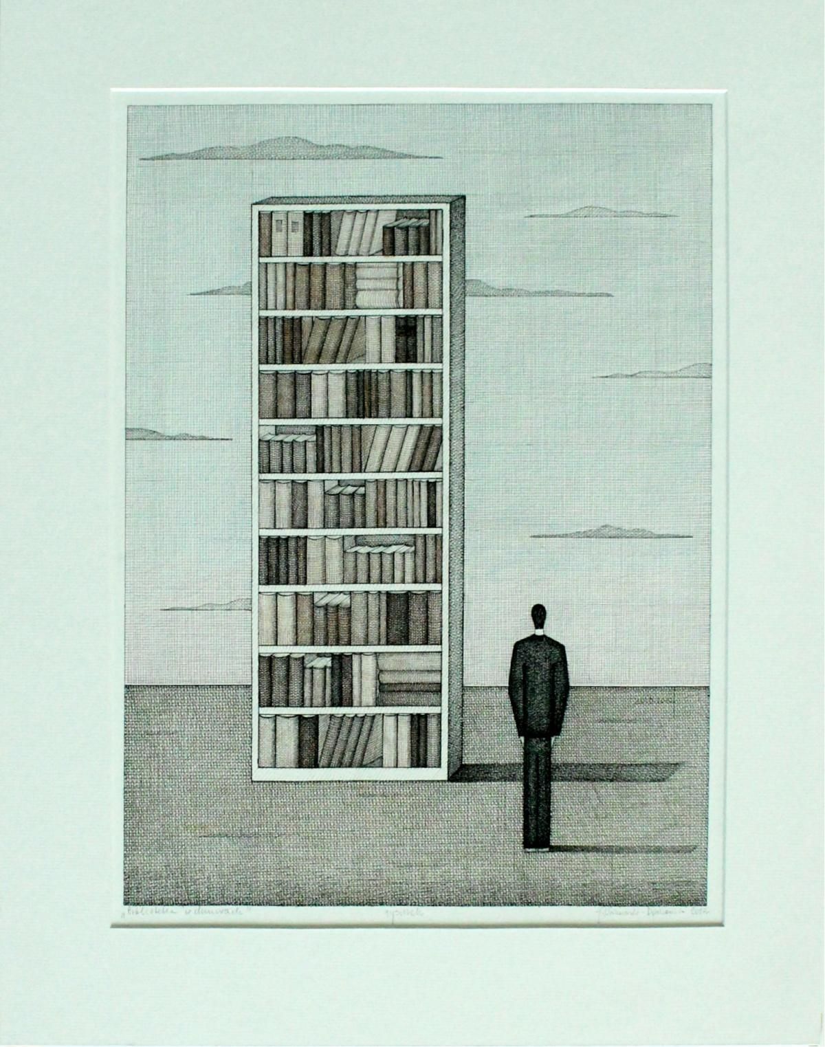 Joanna Wiszniewska Domanskalibrary In Clouds. Figurative Drawing, Symbolic Surrealism, Polish Artist2017 photo furniture