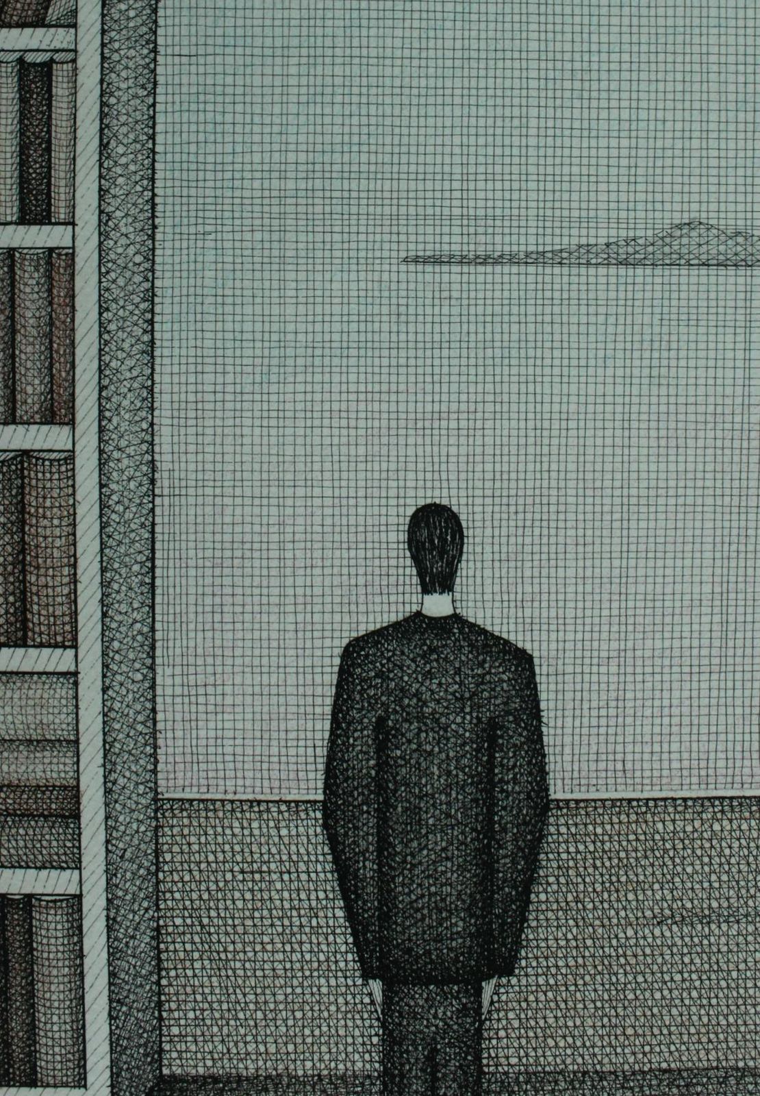 Joanna Wiszniewska Domanskalibrary In Clouds. Figurative Drawing, Symbolic Surrealism, Polish Artist2017 photo for sale