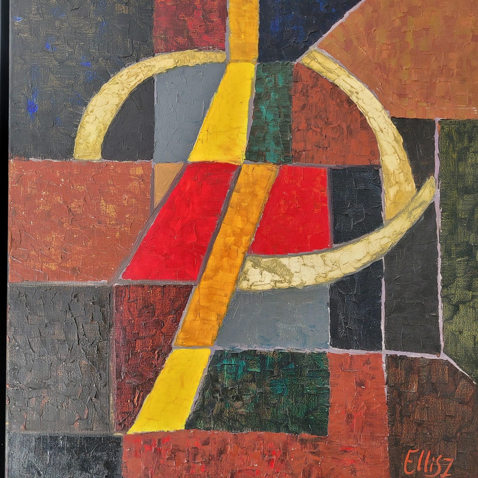 Ellis Ostrowskanight Rendez Vous   Oil Abstract Painting, Dark Colors, Geometric, Colorful2007 photo for sale