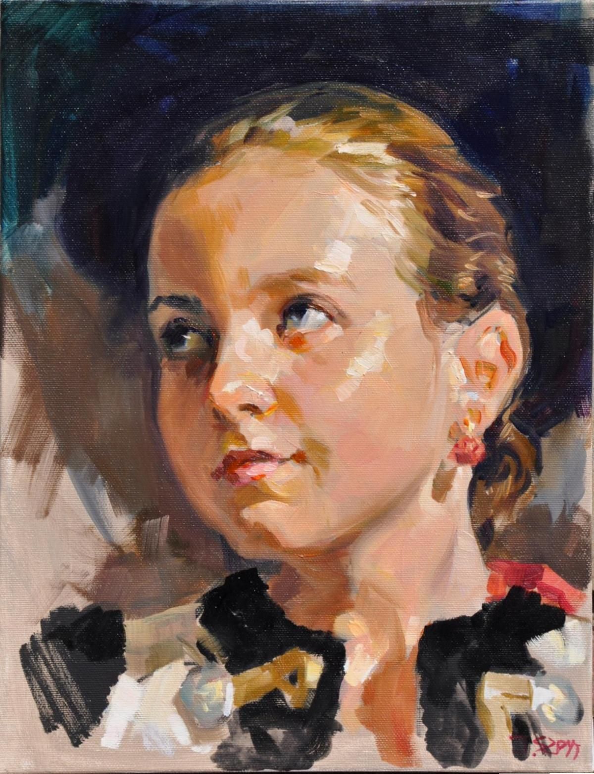 Janusz Szpyta Mountain Girl   21 Century, Contemporary Portrait Oil Painting, Realistic2016