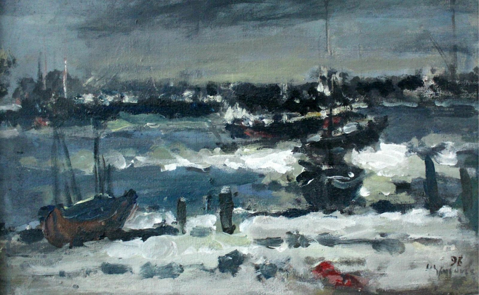 Magdalena Spasowiczthe Sea, Boats. Oil On Canvas, Figurative, Landscape, Marine, Polish Artist1998