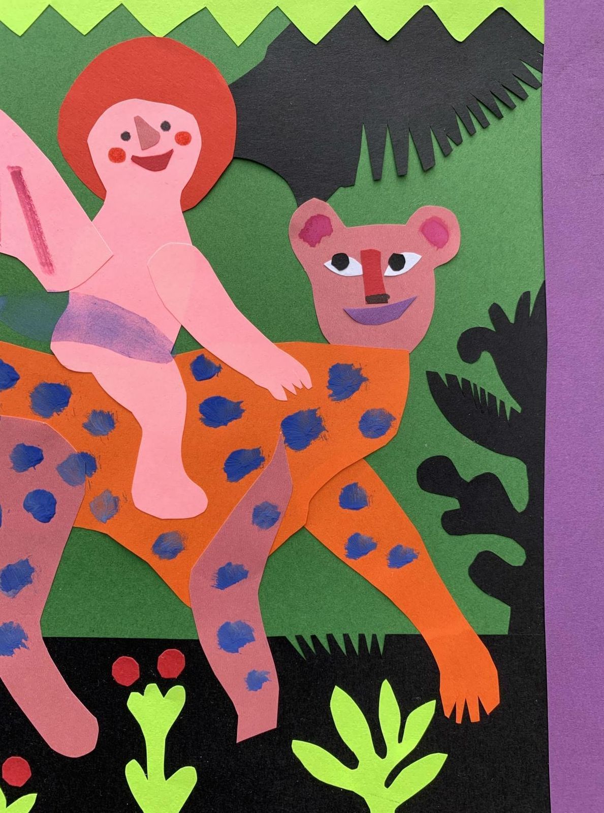 Marianna Oklejakleopard And Cherub. Papercut, Gouache Artwork, Animal, Figurative, Polish Artist2020 photo Art