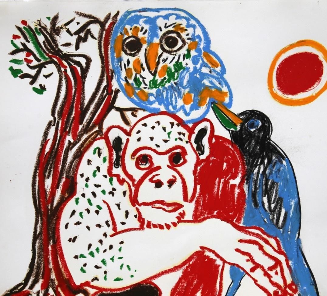 Andrzej Fogttmonkey, Owl And Raven  Polish Master Of Art, Animals Pyramid, Pastel2019 photo furniture