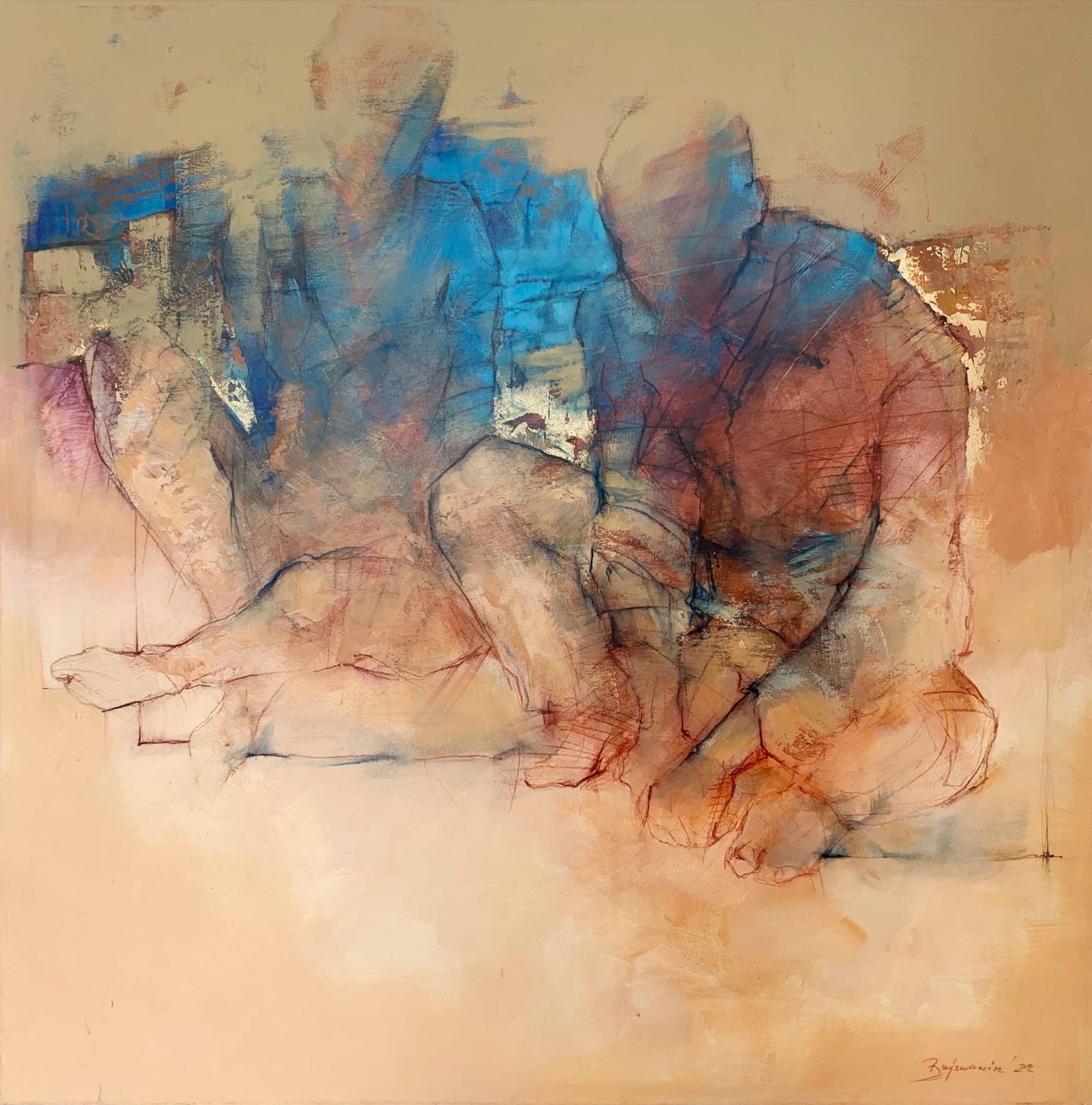Michał Bajsarowicza Couple   Contemporary Figurative Acrylic Painting, Abstraction, Nude 2022