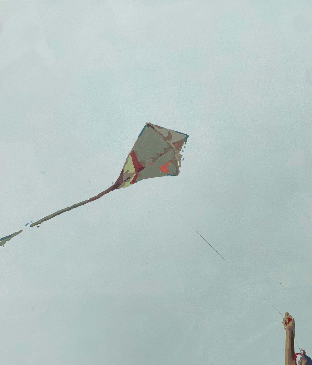 Joanna Woydabeach  With A Kite. Figurative Acrylic Painting, Minimalism, Pop Art, Polish Art2024 photo for sale