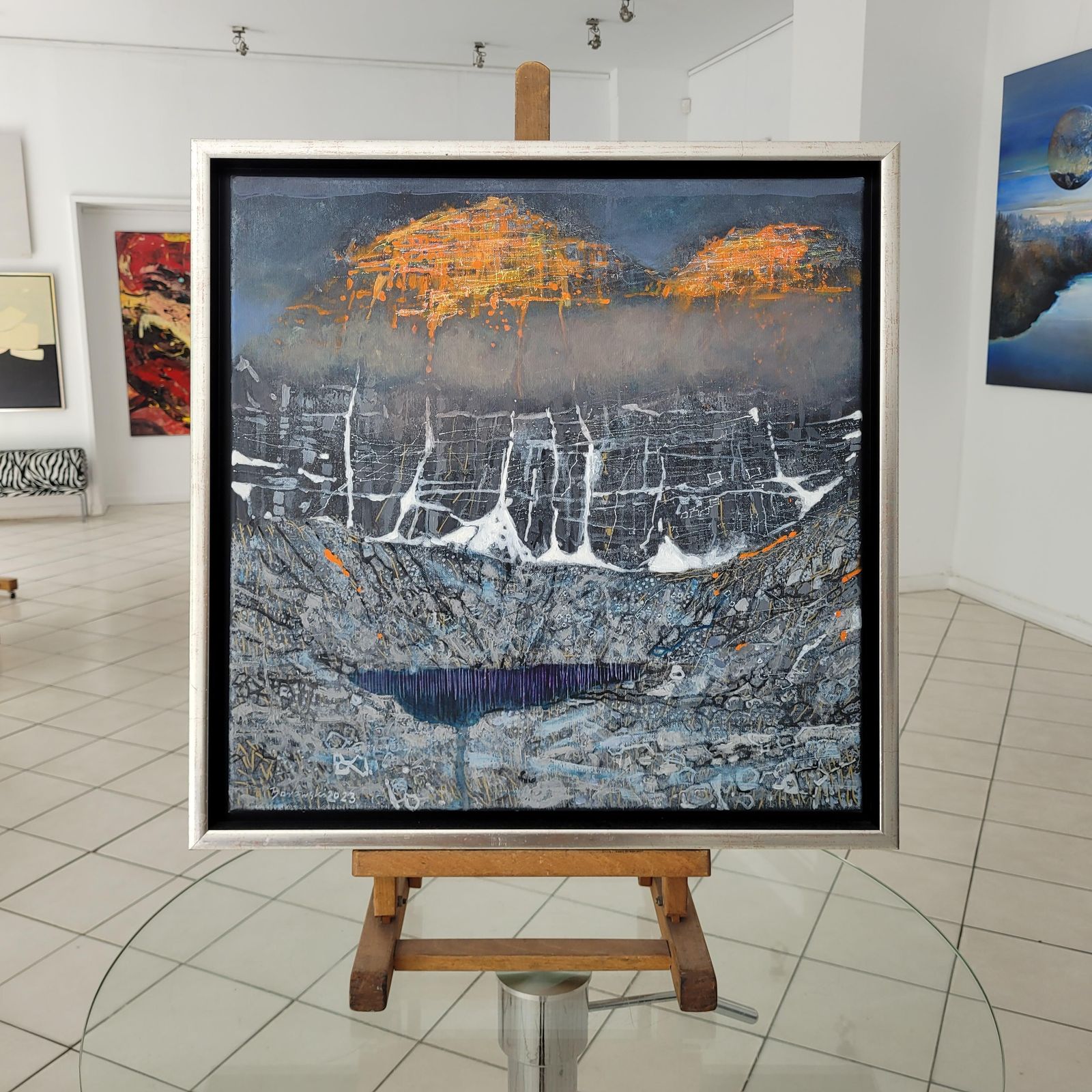 Andrzej Borowskiiversione Orancione. Vibrant Landscape, Contemporary Mountains Acrylic Painting2023 photo furniture