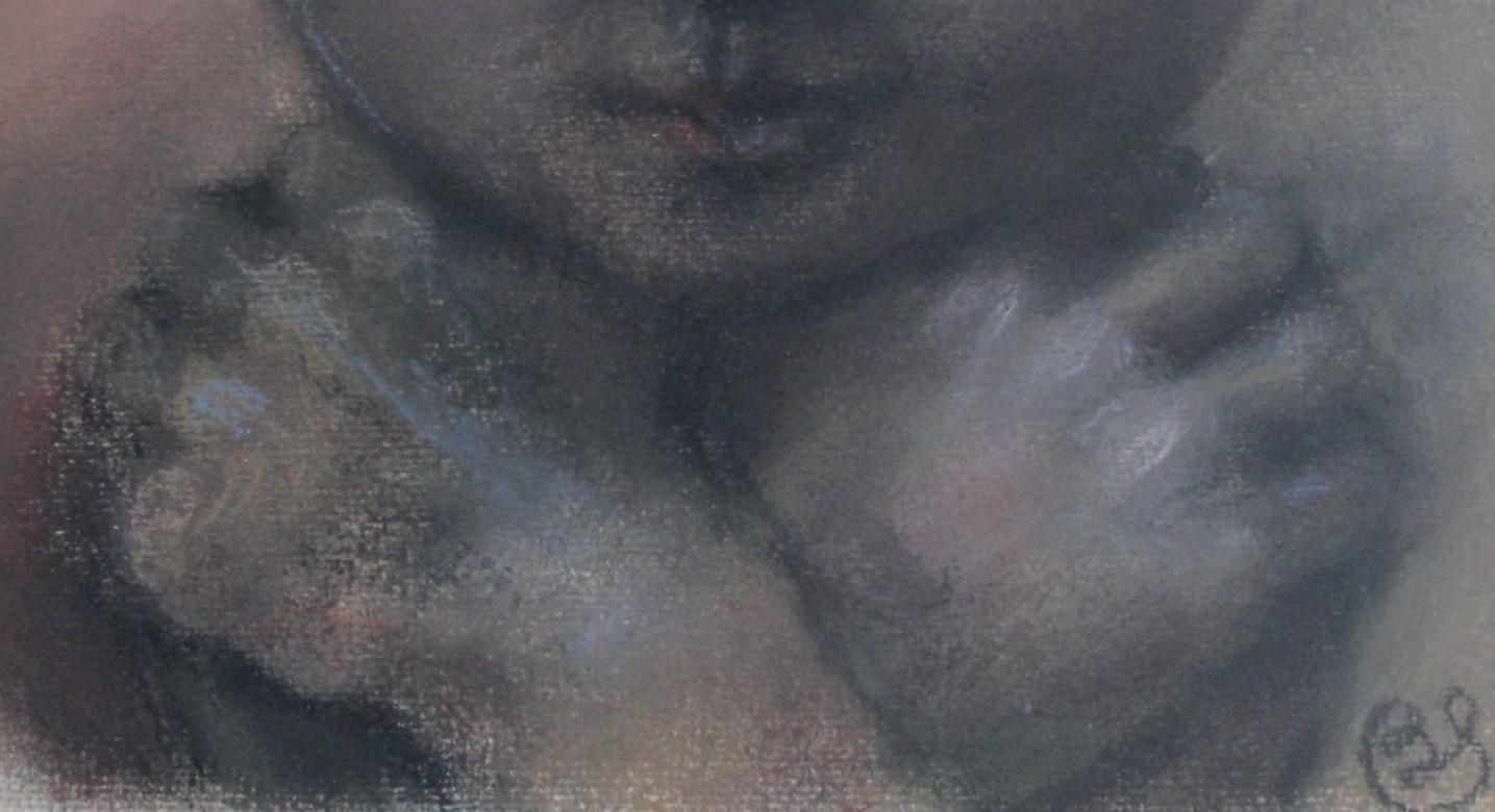 Barbara Dyoniziak Stussthoughtful   Xxi Century, Figurative Pastel Portrait, Symbolic, Dark Colours1991 photo for sale