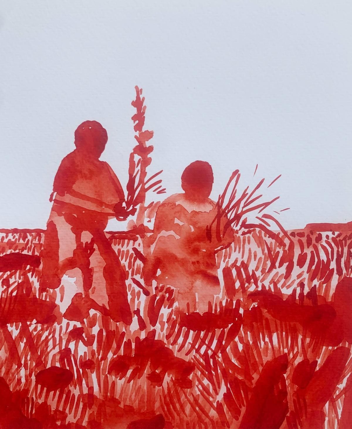 Hanna Ilczyszynsummer. Monochromatic Figurative Watercolor Drawing, Polish Art2024 photo furniture