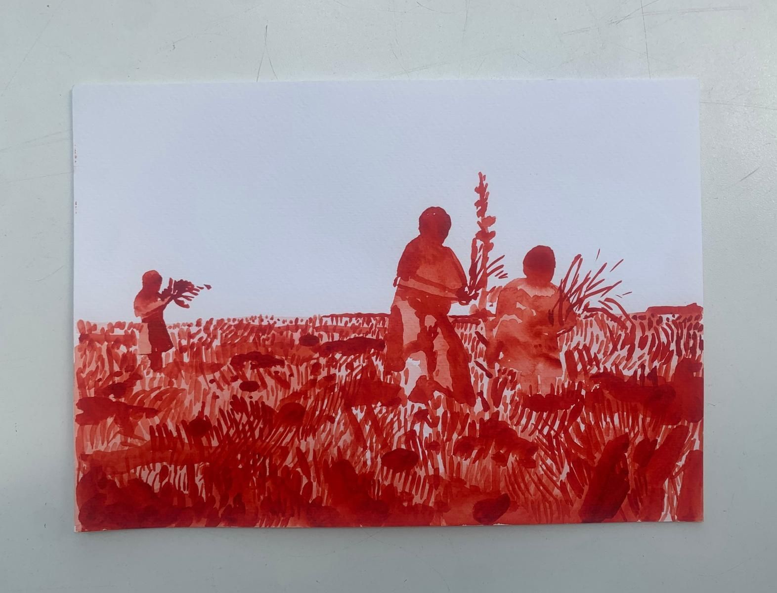 Hanna Ilczyszynsummer. Monochromatic Figurative Watercolor Drawing, Polish Art2024 photo for sale