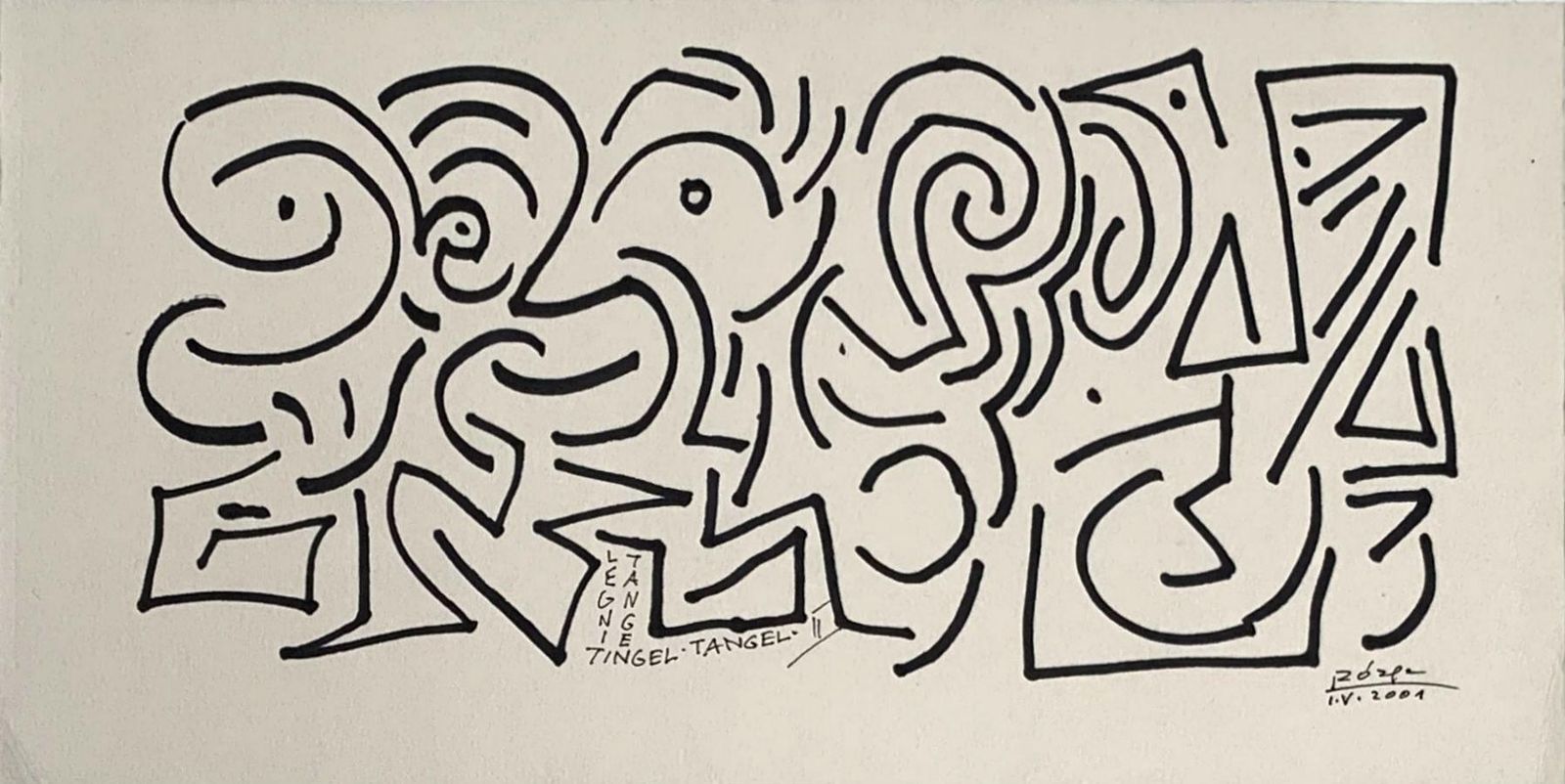 Leszek Rózgatingel Tangel II   Xxi Century, Ink Drawing, Abstraction, Black & White2001