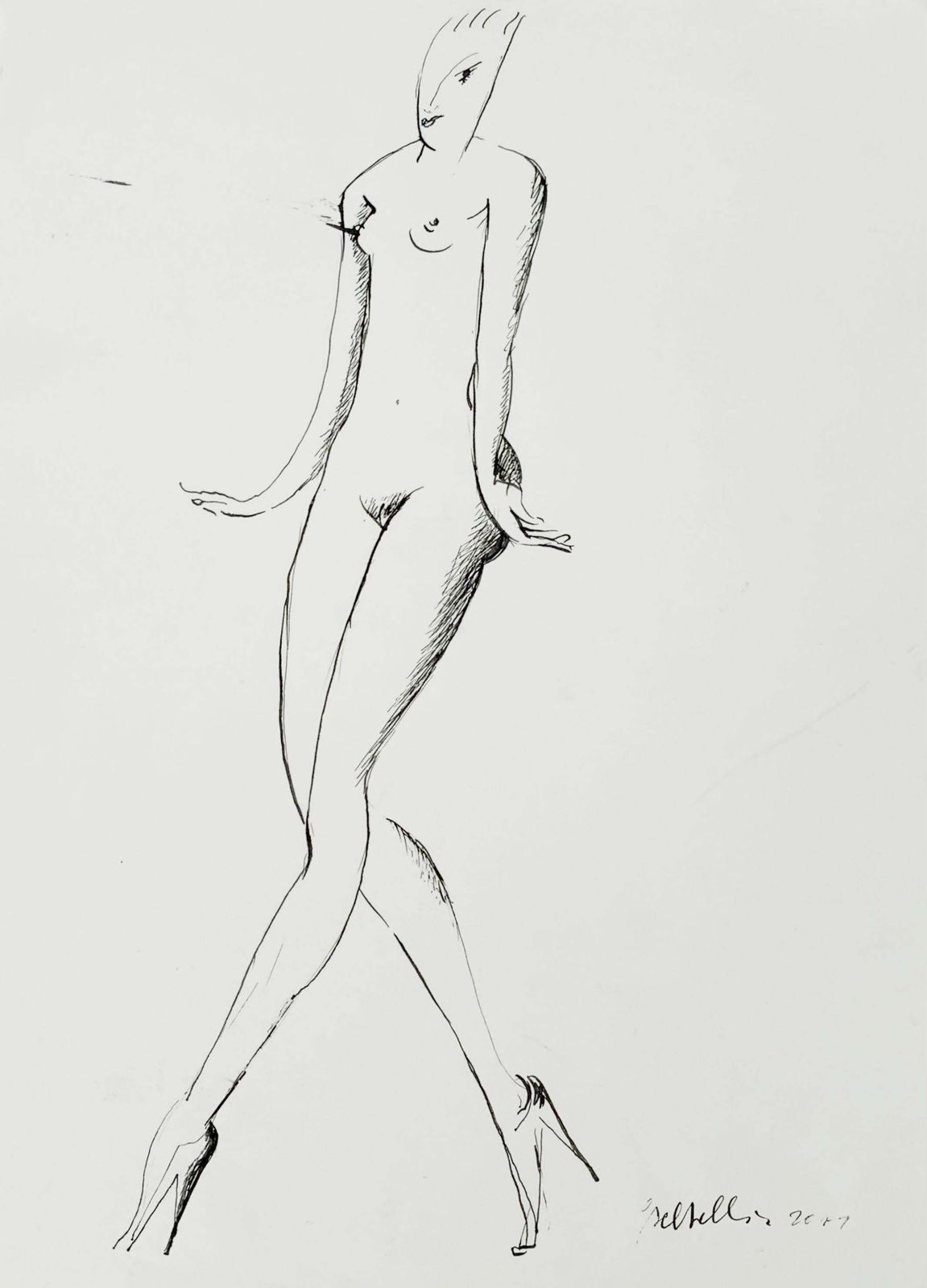 Giuseppe Del Debbionude   Xxi Century, Figurative Ink Drawing, Nude, Black And White, Minimalist2011