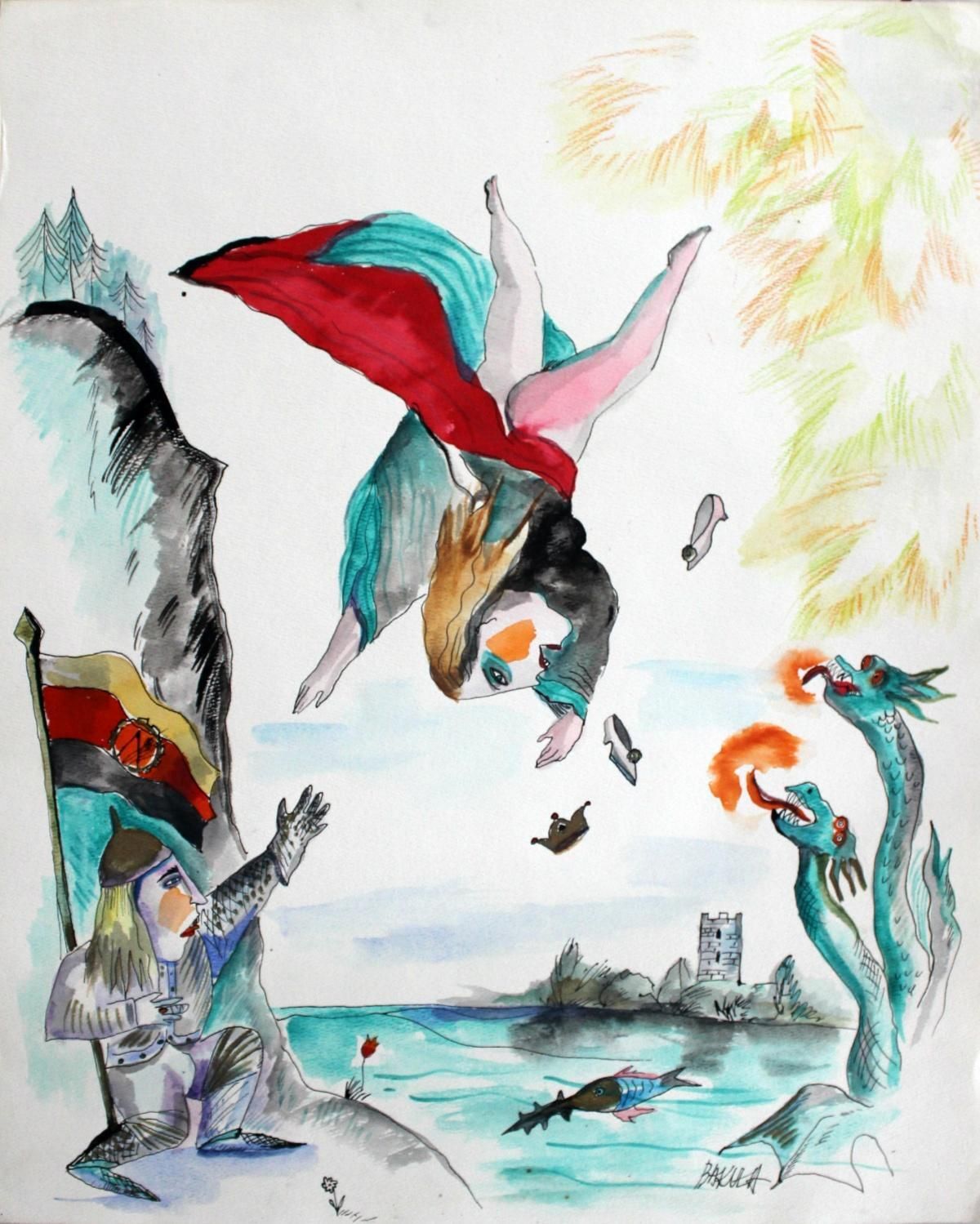 Hanna Bakułafighting The Dragons   Xxi Century, Watercolour Figurative, Colourfulca. 2012