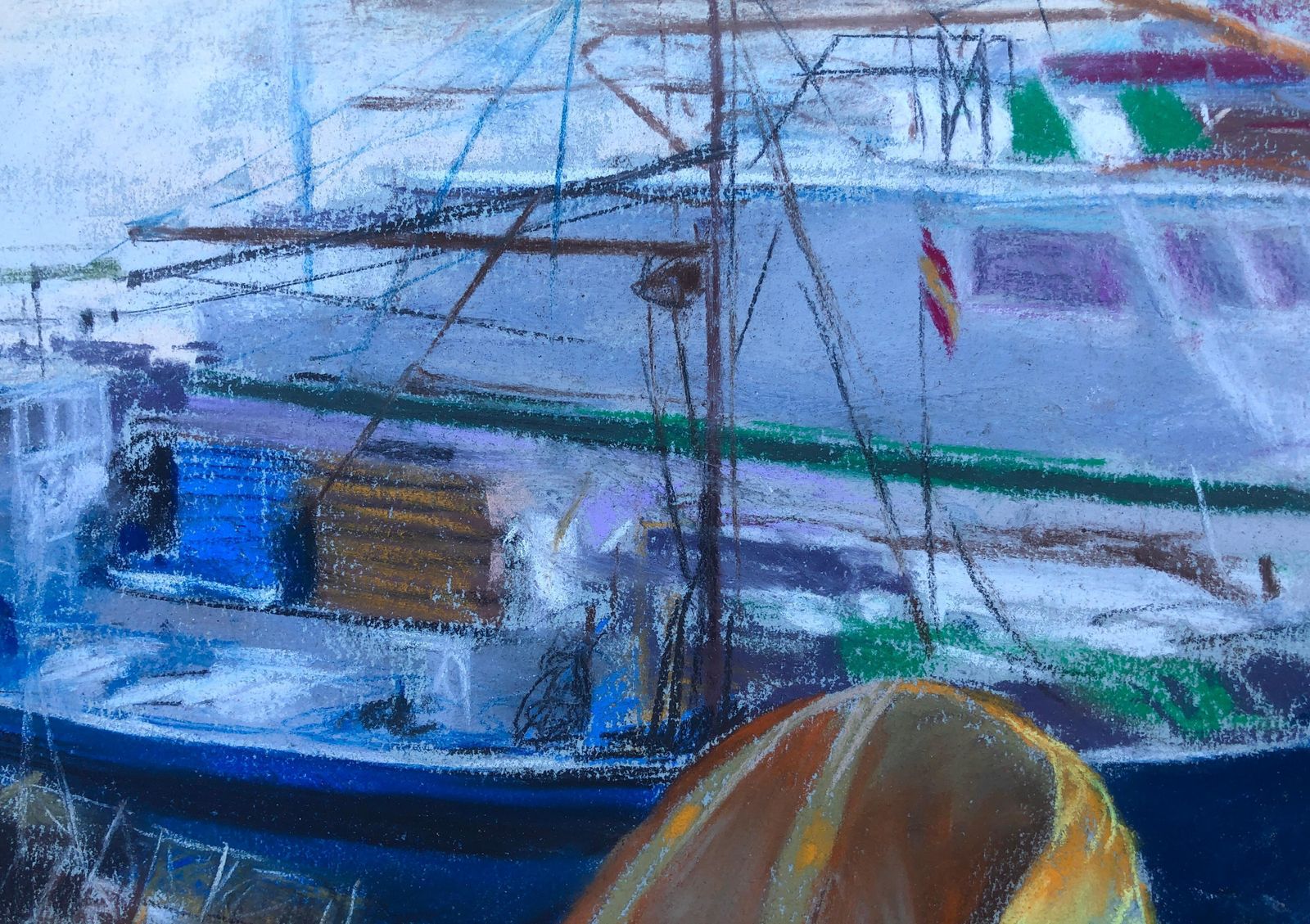 Domingo Alvarez Gomez Sailor Fisherman In His Boat Spain Pastel Painting Seascape C.2000 photo 200.0