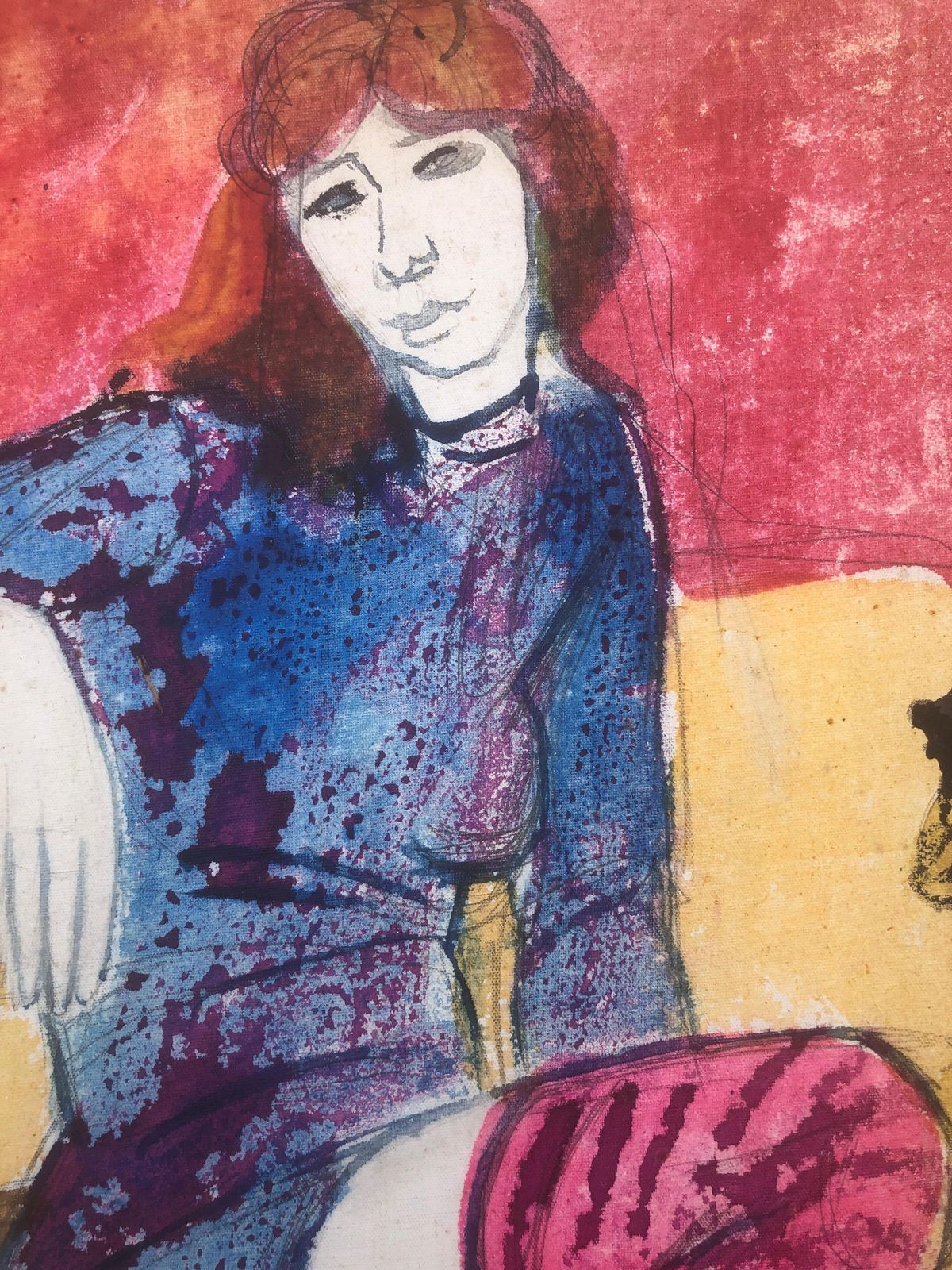 Jordi Curos Woman Posing Mixed Media Painting 1979 photo Art