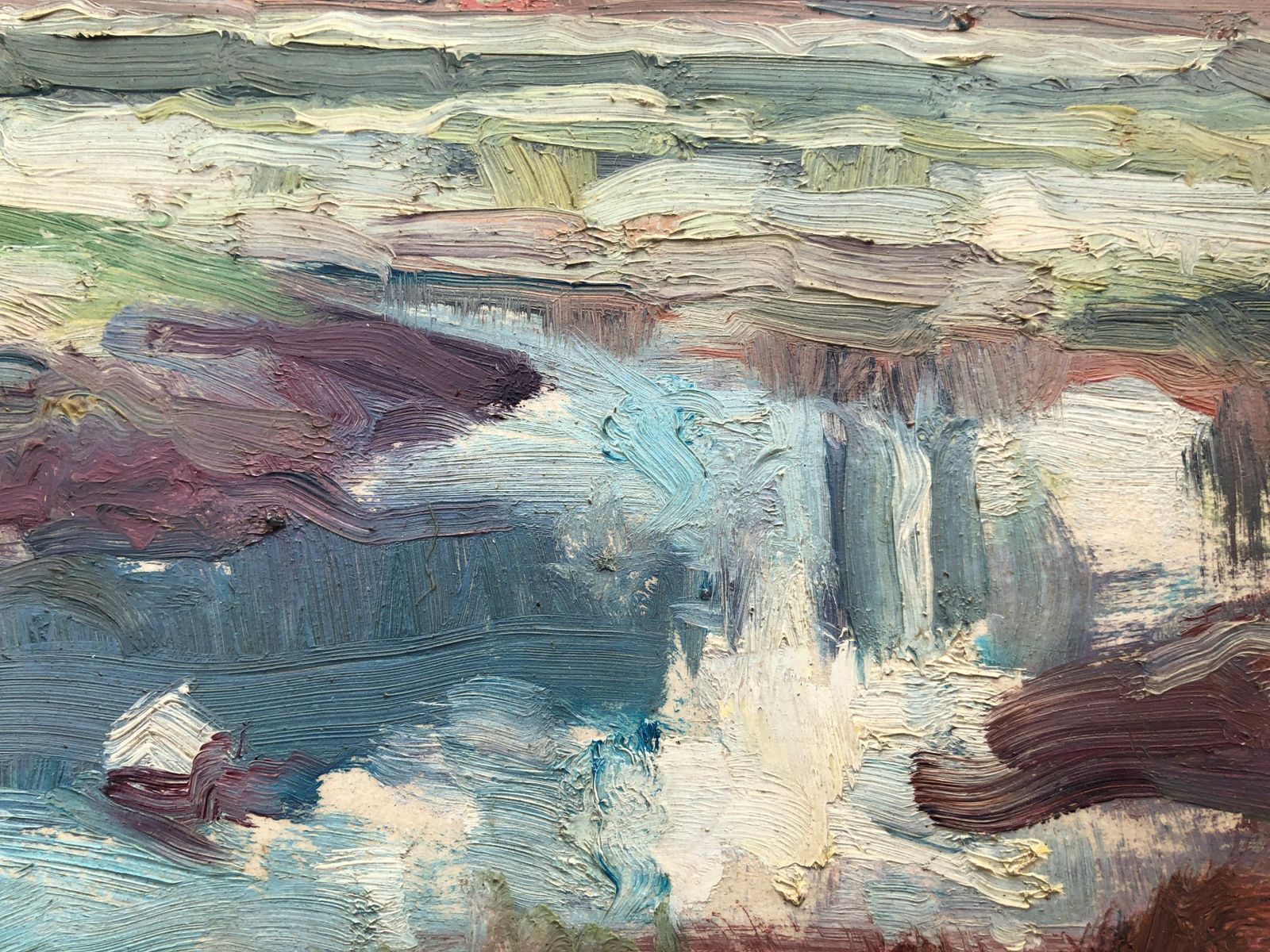 Rosendo Gonzalez Carbonell Industrial River Landscape With Factory Smoke, Spanish Post Impressionist Oil On Panel, Framed, C.1975 photo buy