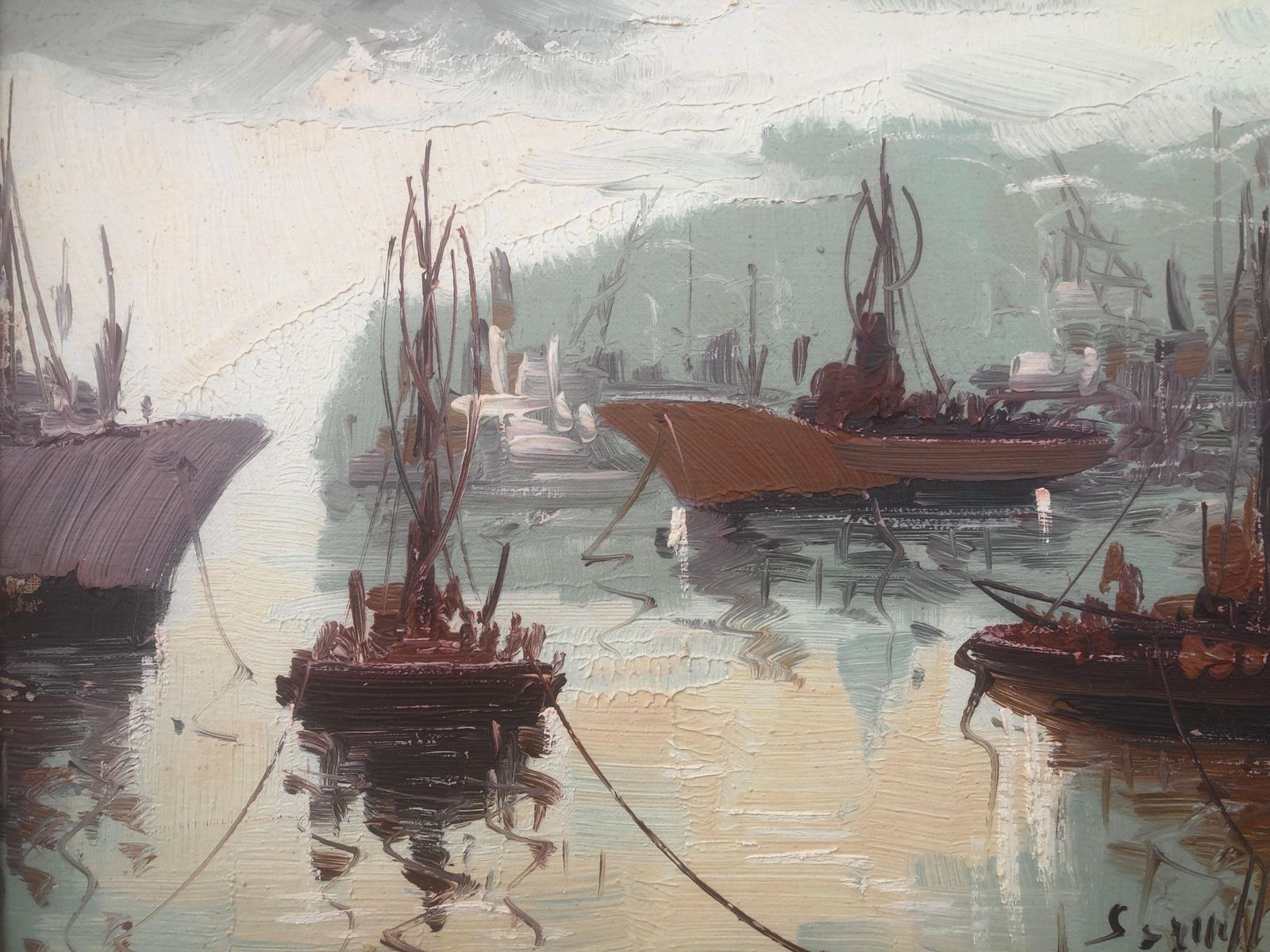 Antonio Segrelles Spanish Pier Oil On Canvas Painting Spain Seascape C.2000 photo buy