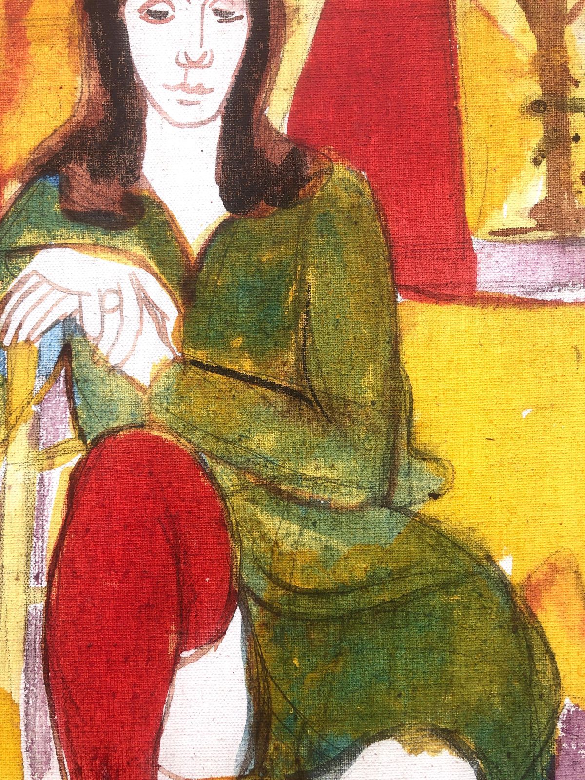 Jordi Curos Woman Posing Mixed Media Painting 1979 photo Art