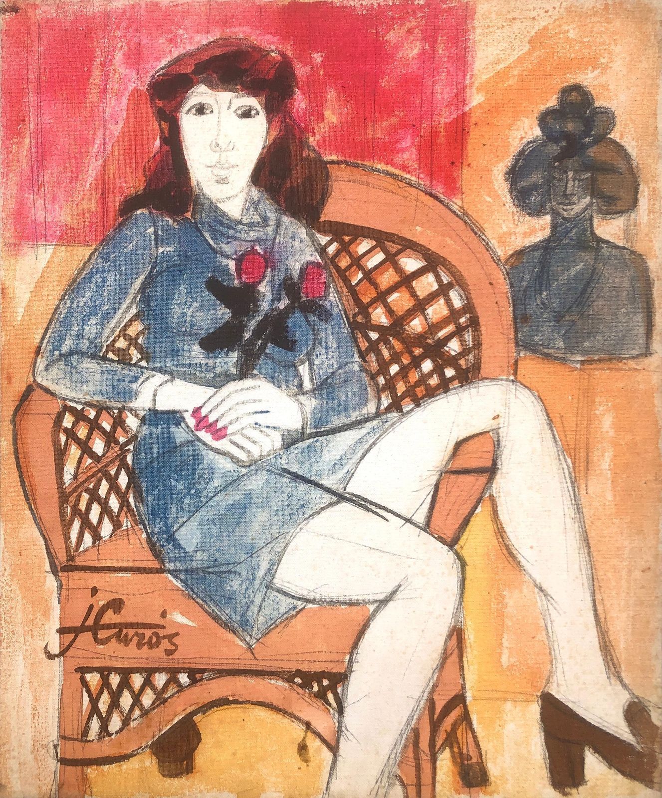 Jordi Curos Woman Posing Mixed Media Painting 1979