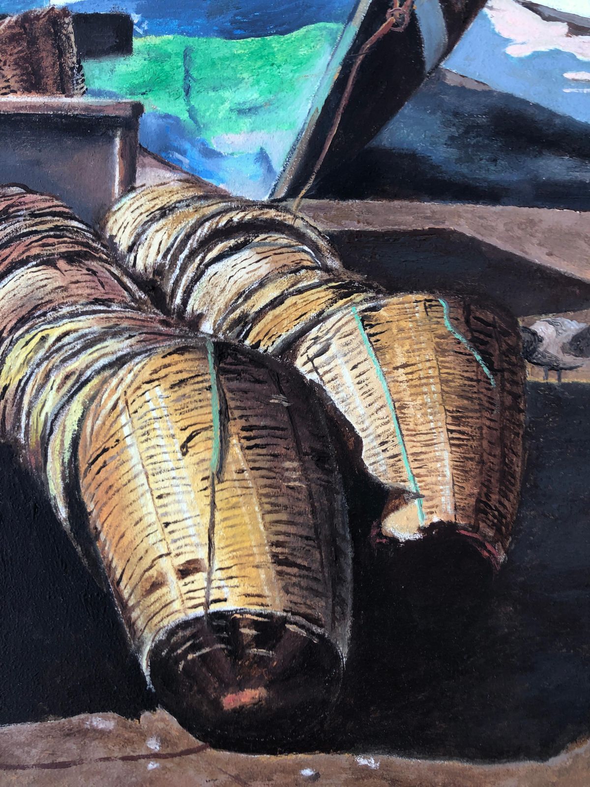 Onbekend Vissershaven Olieverf Op Doek Schilderij Zeegezicht Boten Europese Kunst 2014 photo for sale
