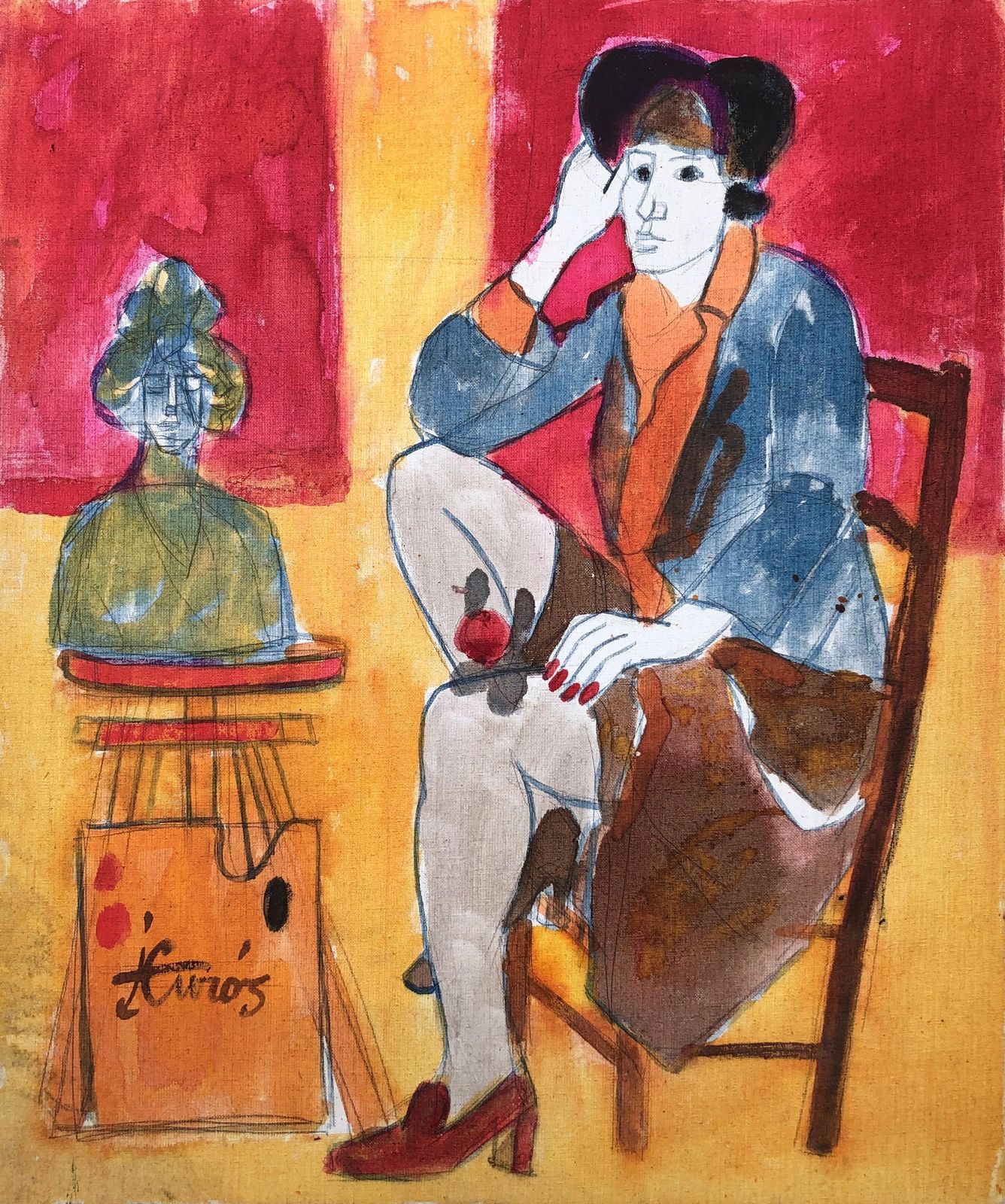 Jordi Curos Woman Posing Acrylic Painting 1979