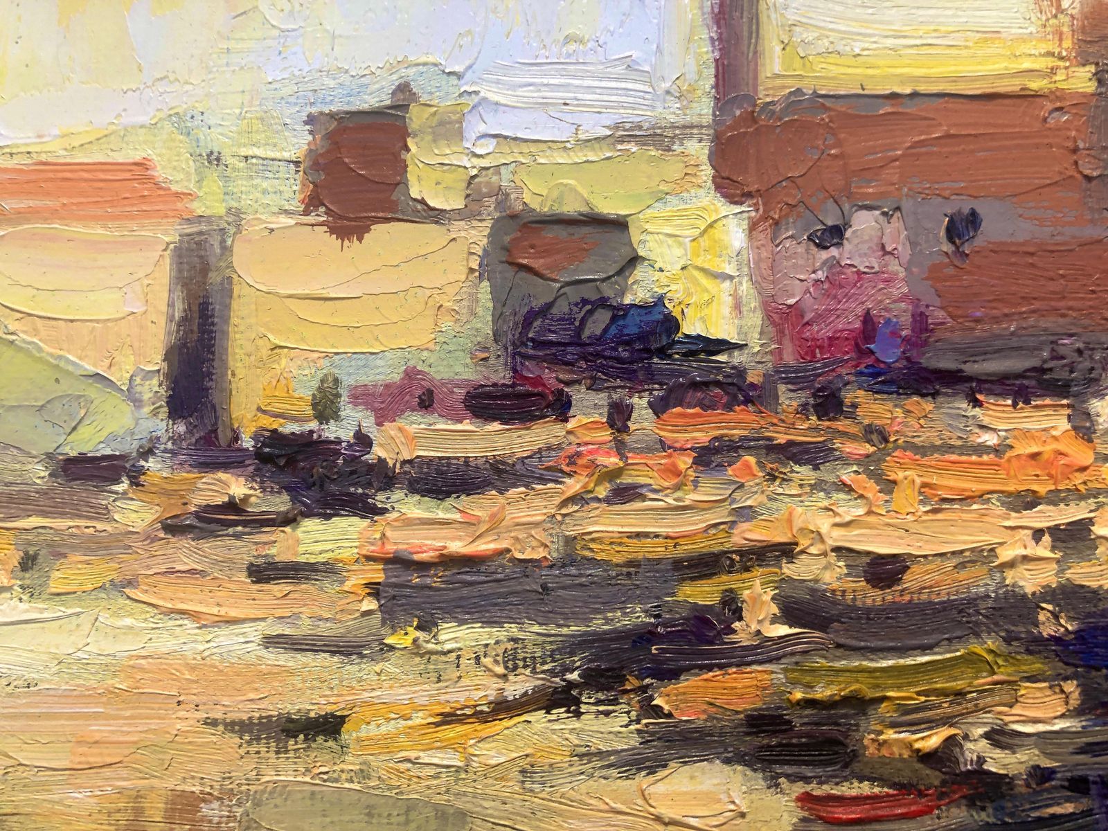 Josep Marfa Guarro Catalan Harbor Mediterranean Boats Post Impressionist Oil Painting Costa Brava 1990s photo 500.0