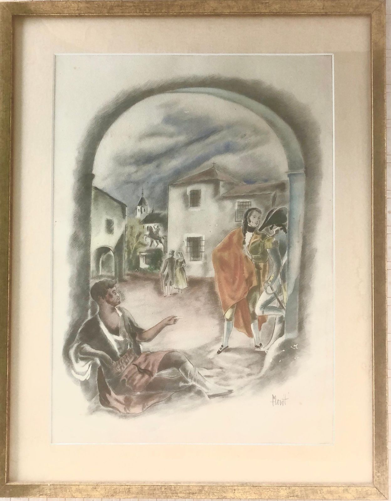 Jose Luis Florit Roderogoyesque Scene Watercolorc.1980 photo furniture