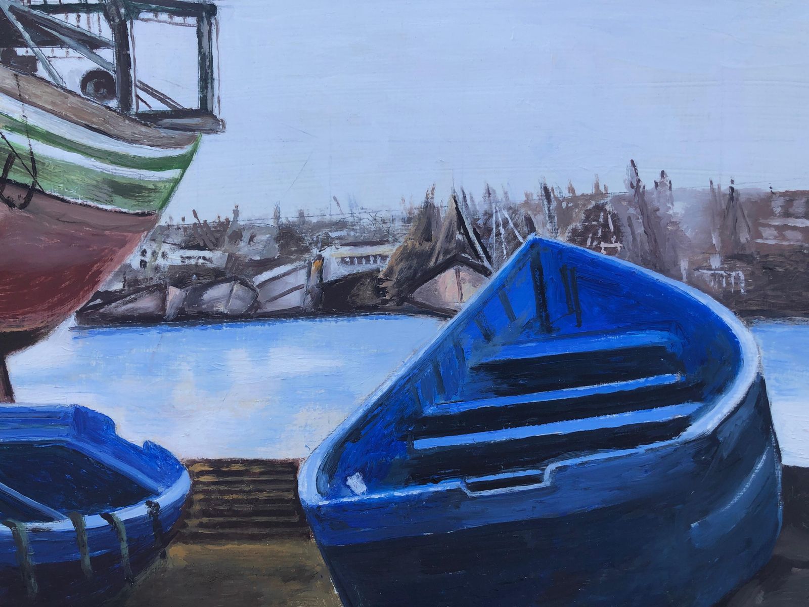 Onbekend · Vissershaven Essaouira Marokko · Olieverf Op Doek · Zeegezicht Met Boot · 2015 photo Kunst
