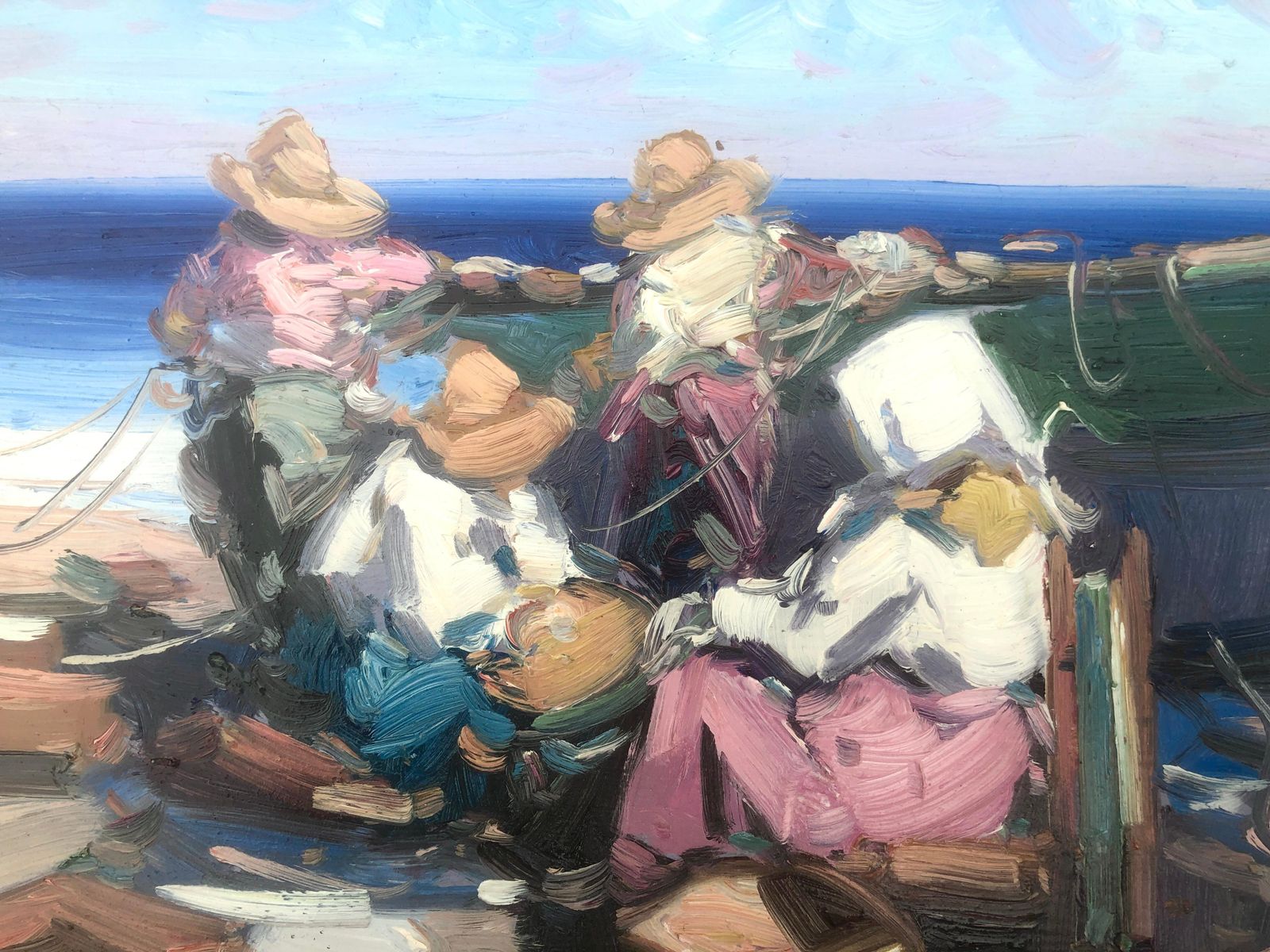 Gabriel Casarrubios Mediterranean Fisherwomen By The Sea Impressionist Coastal Oil Painting Spain C.2000 photo buy