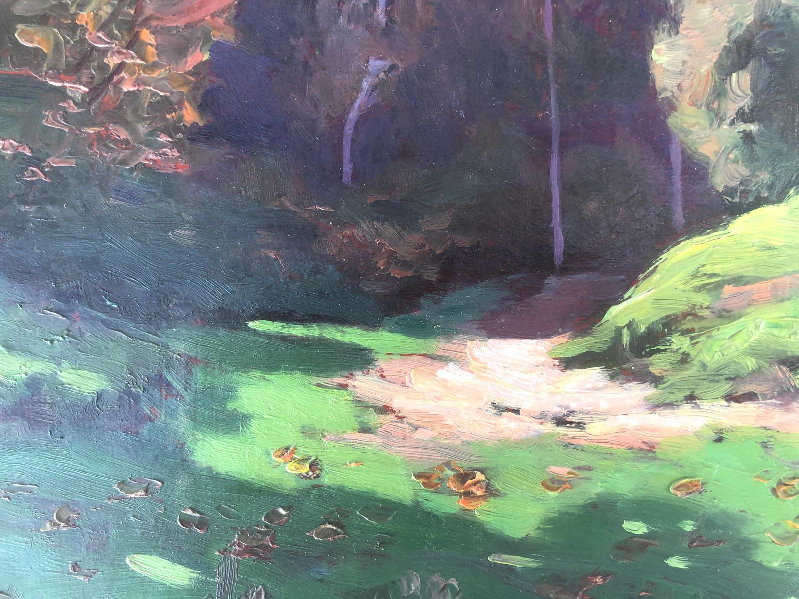 Unknown Spanish School Mediterranean Impressionist Autumn Landscape With Path Oil Signed 1960s photo vinterior