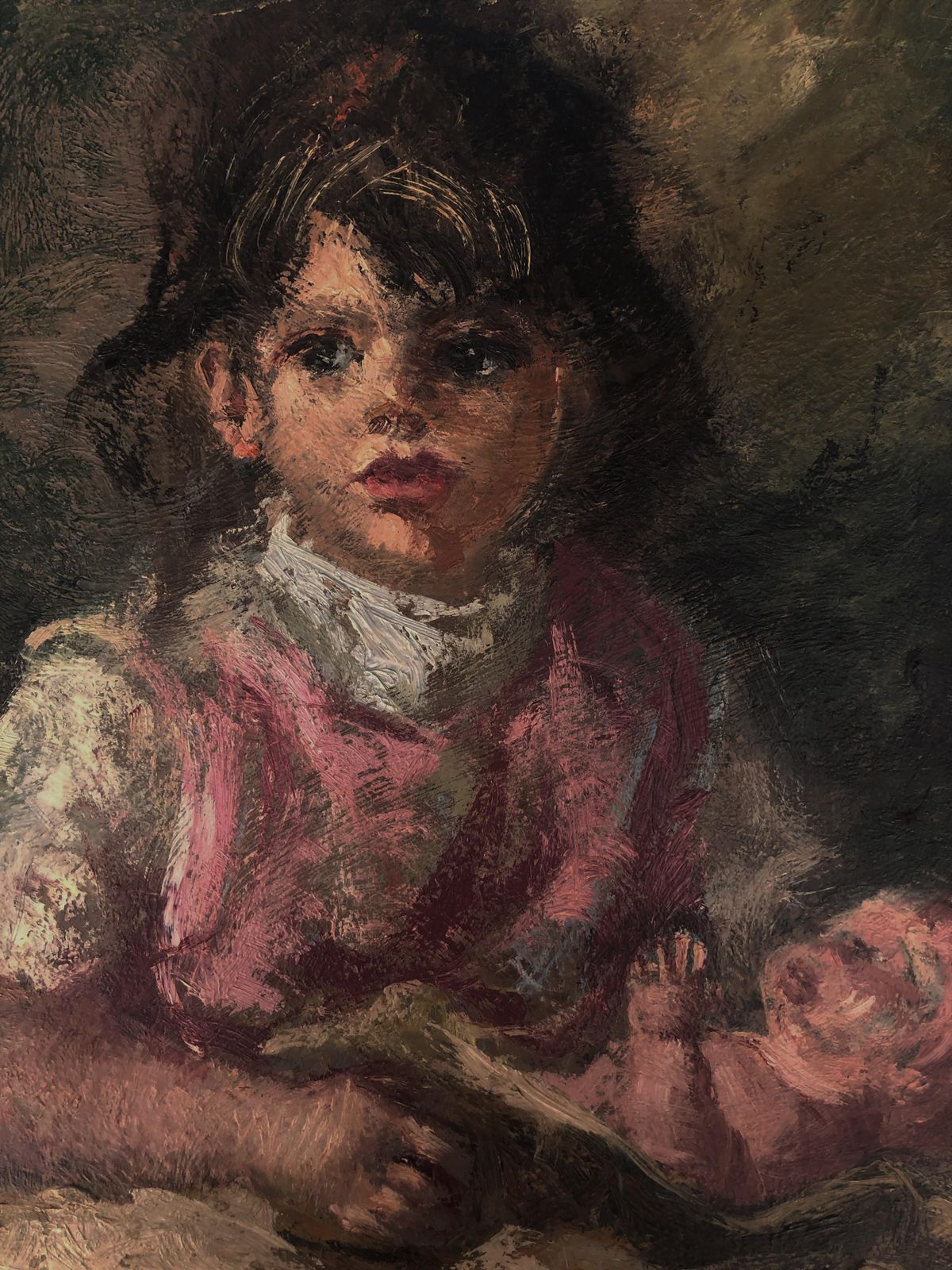 Amadeo Freixas Vivo Young Girl With Baby Oil Painting 1970s Spanish Impressionist Portrait Emotional photo vinterior