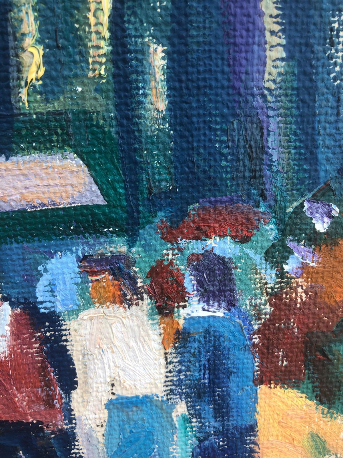 Jordi Curos Barcelona Flower Market Las Ramblas Oil Painting Mediterranean Street Scene 1970s photo Art