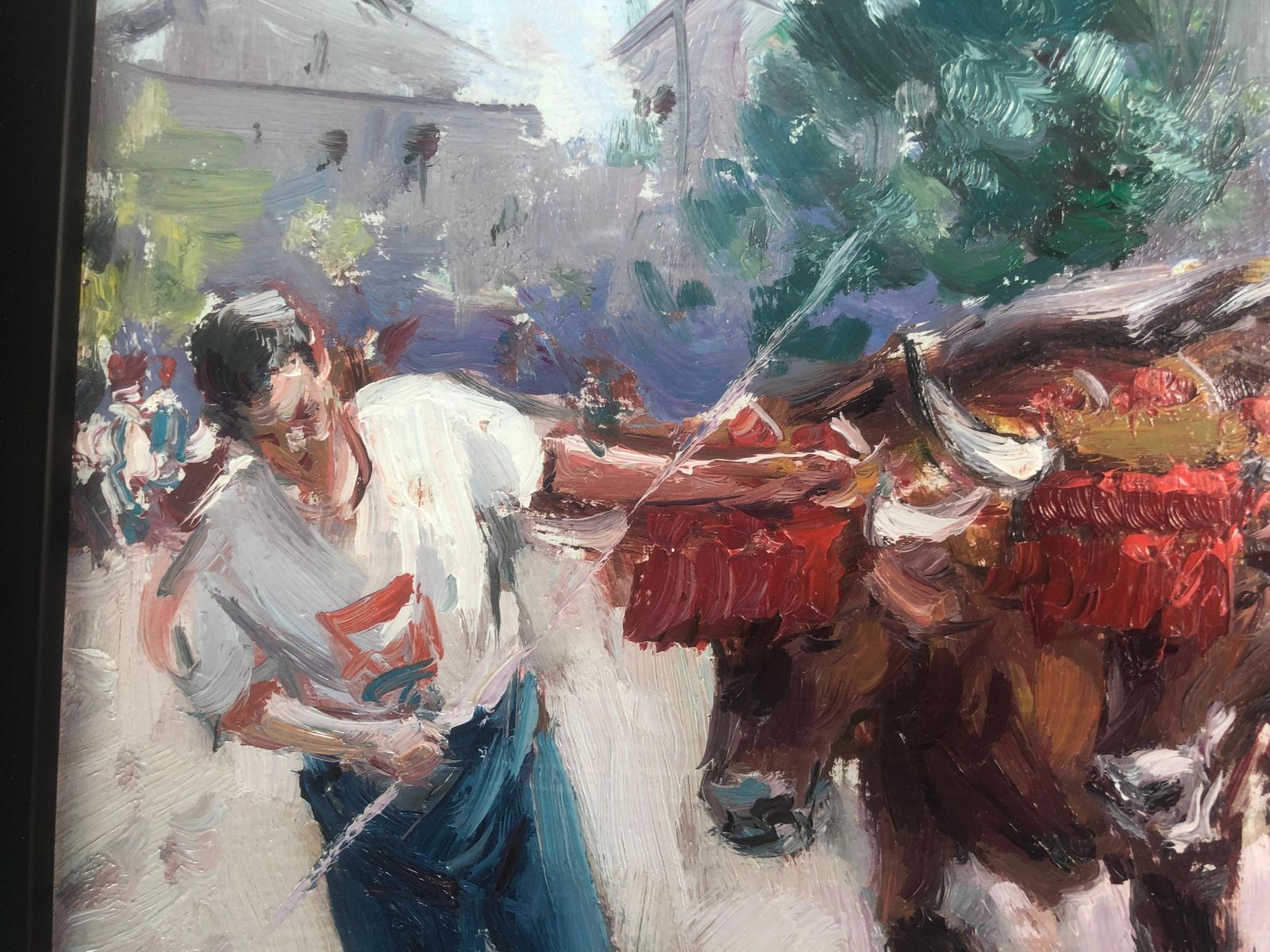 Juan Soler Spanish Bull Festival Scene Oil Painting Rural Post Impressionist Spain Europe C.2000 photo 650.0