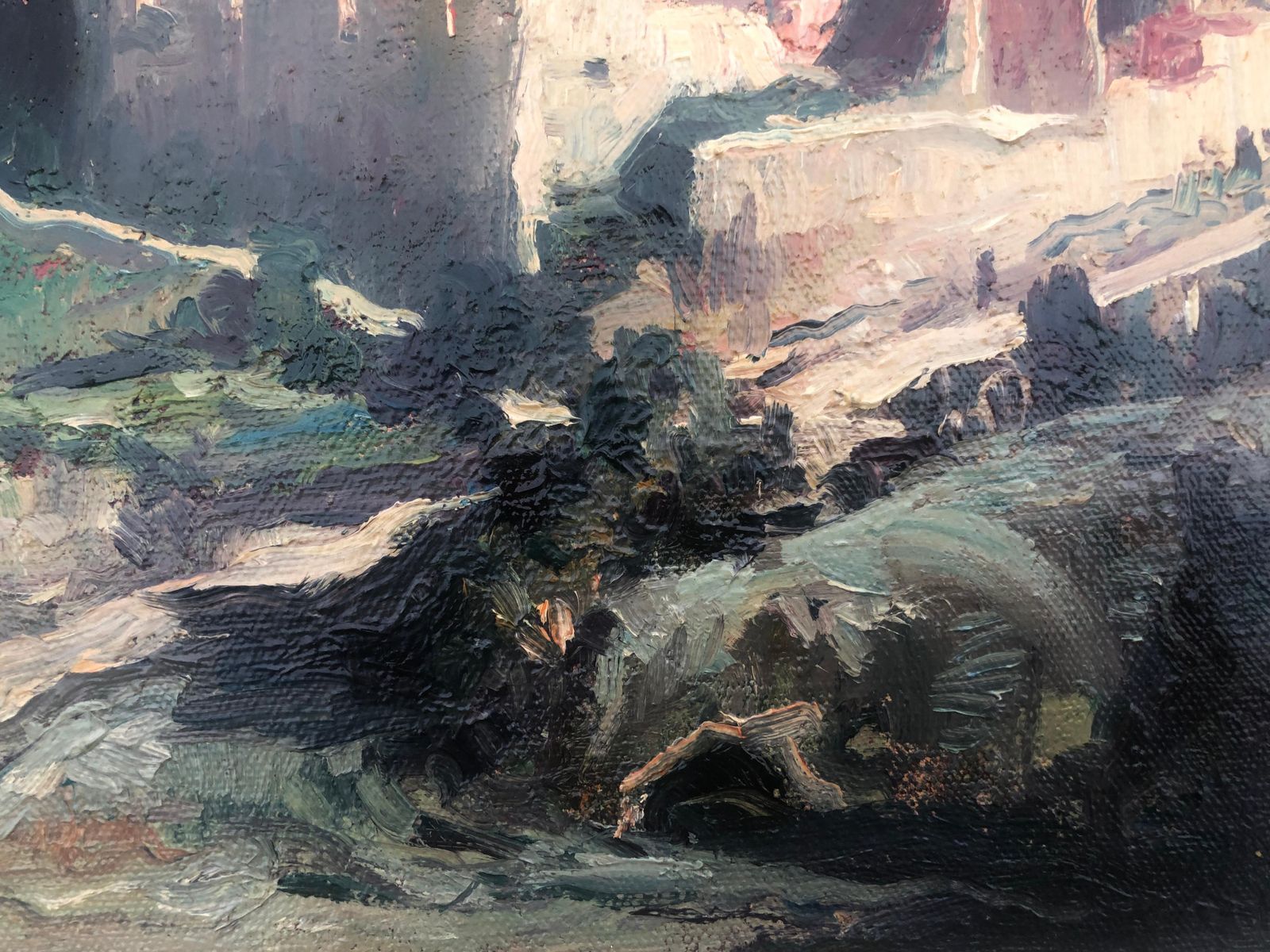 Rosendo Gonzalez Carbonell Spanish Landscape Oil On Board Painting Santa Creu D'olorda 1981 photo vinterior