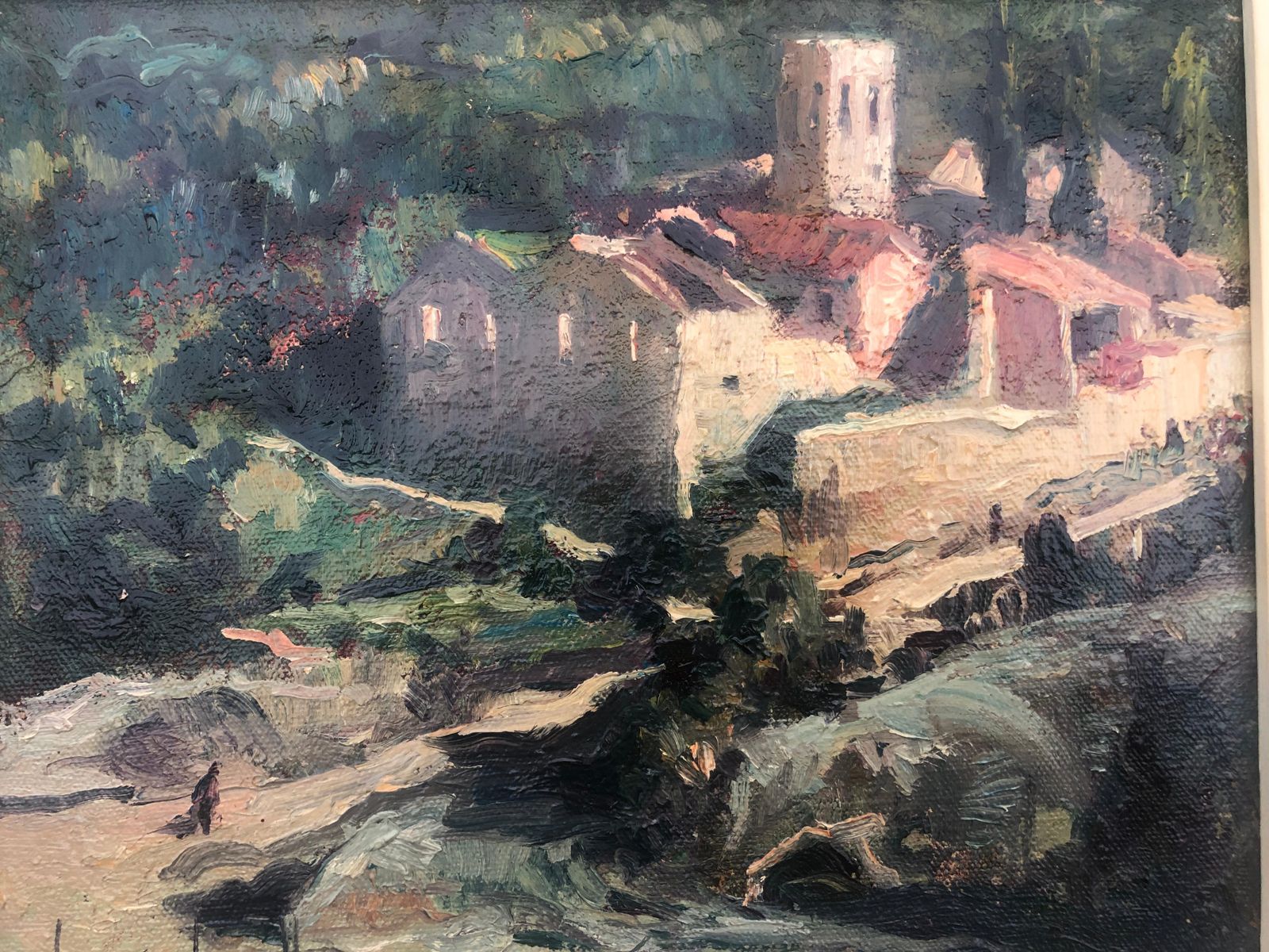 Rosendo Gonzalez Carbonell Spanish Landscape Oil On Board Painting Santa Creu D'olorda 1981 photo buy